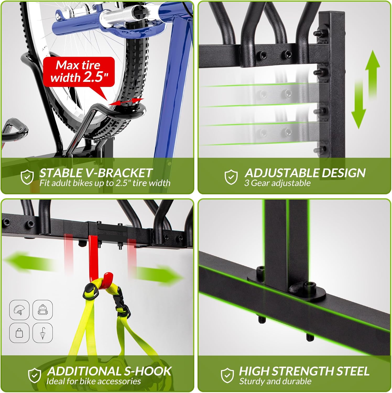Alternative view of Sttoraboks 2 Bikes Floor Stand,Adjustable Bicycle Parking Rack with Hook for Garage/Indoor/Outdoor,Metal Cycle Storage Organizer Rack for Road Bikes