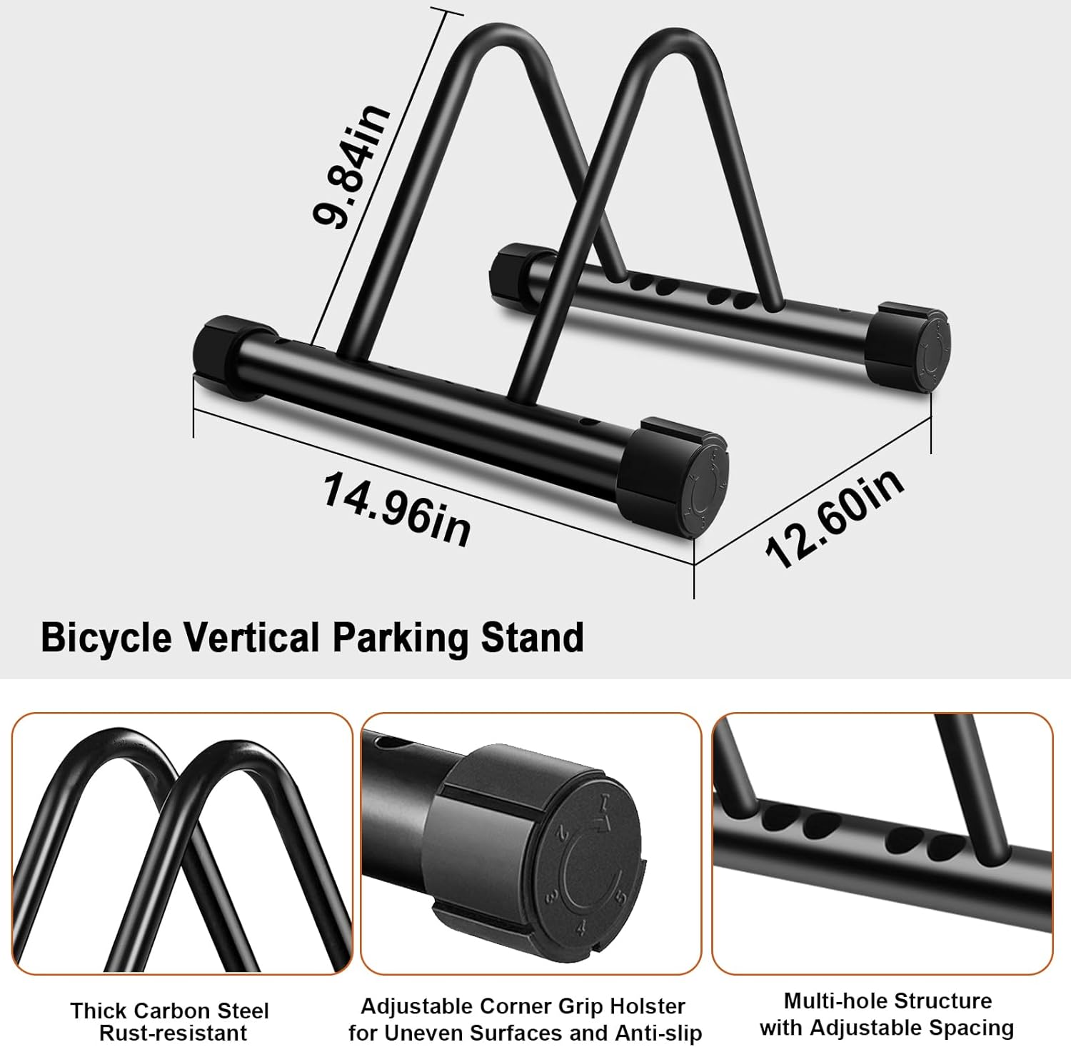 Alternative view of Bicycle Parking Rack, Adjustable Bike Stand, Bike Floor Stand, Wall-mounted Bike Rack, Suitable for All Bikes, Mountain Bicycles, Road Bicycles, Black