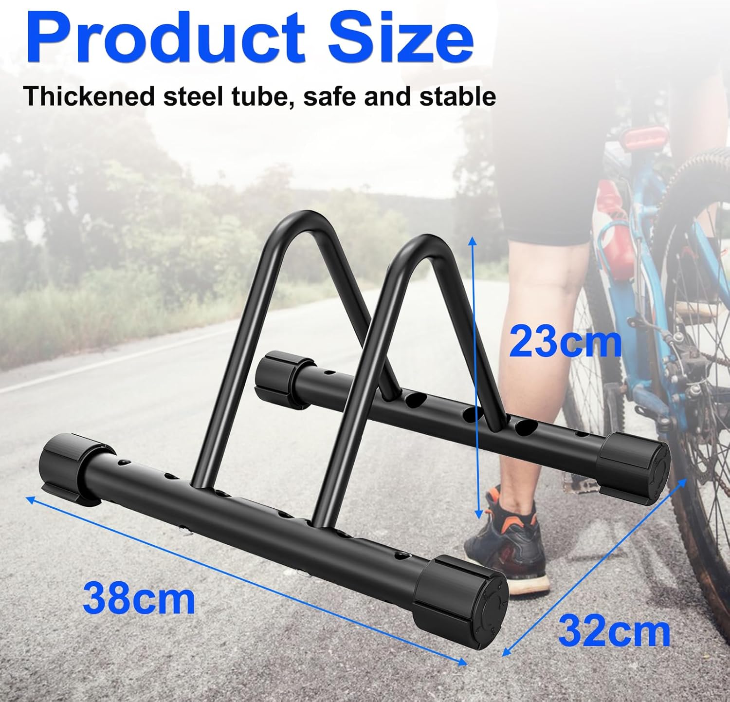 HOMEE Bicycle Floor Stand, Adjustable Bike Rack for Garage, Steel Cycling Storage Organizer for Indoor Outdoor Home, Bicycle Holder for Mountain and Road Bike, Black