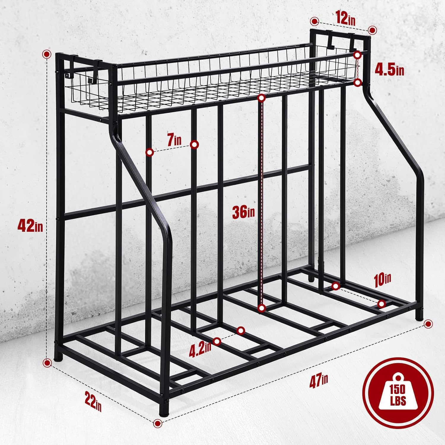 Alternative view of HEALTH LINE PRODUCT 4 Bike Stand, Indoor Bike Storage, Bicycle Rack for Garage - Metal Stability Floor Bicycle Station for Parking Mountain/Road/Hybrid/Fat Tire & Scooters Bike Rack for Garage