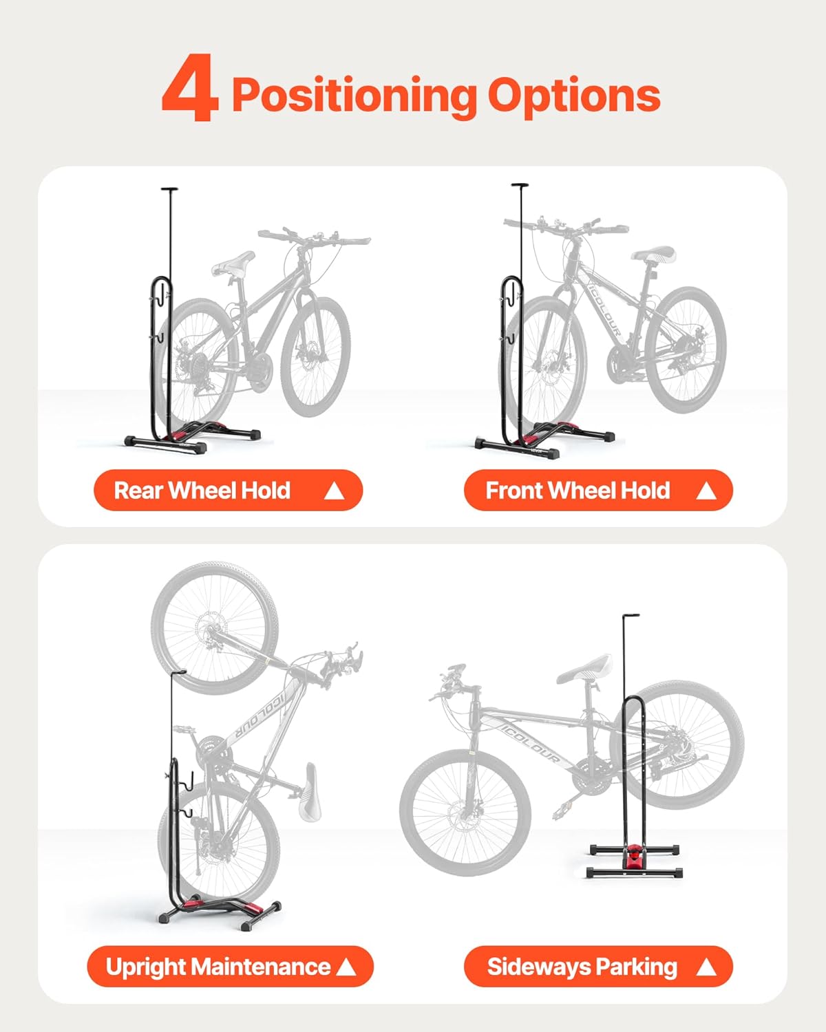 Alternative view of VEVOR Bike Rack, Upright Bike Stand Floor for 16 to 27.5 Inch Mountain & Road Bikes, Vertical & Horizontal Bicycle Stand for Secure Parking and Storage in Garage, Truck Bed, Indoor, Outdoor, Black