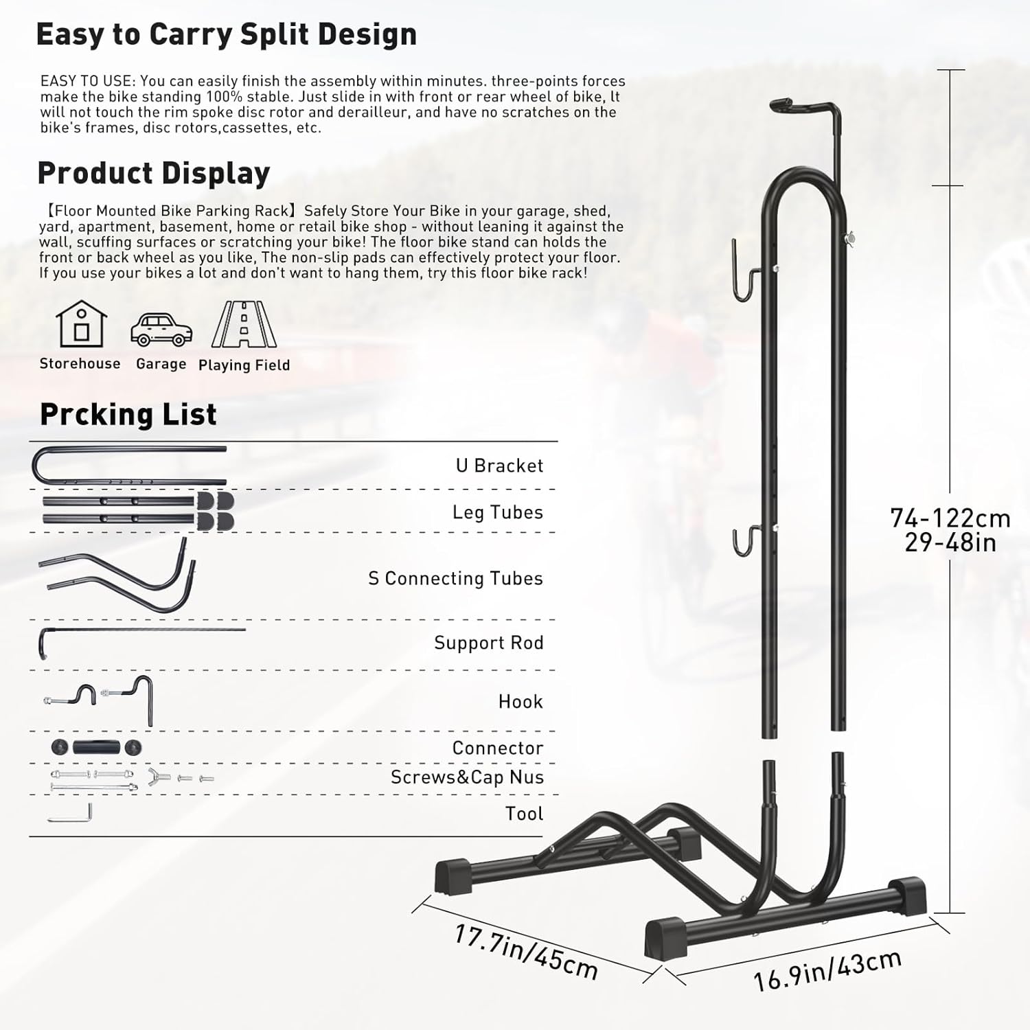 BALINGE Bike Floor Stand Parking Rack - Indoor & Outdoor, Mountain & Road Bikes, 1 Pack