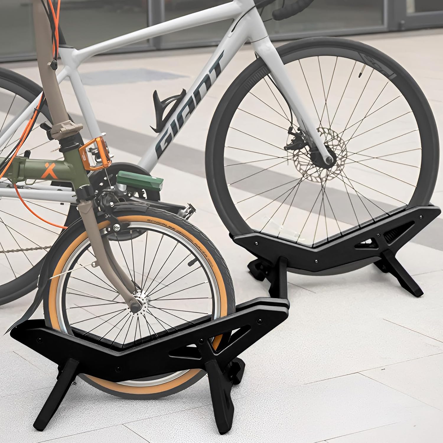 XenovaX Adjustable Bike Floor Stand for 16"u201329" Mountain & Road Bicycles, Foldable and Portable, Ideal for Indoor & Outdoor Garage Storage (Black)