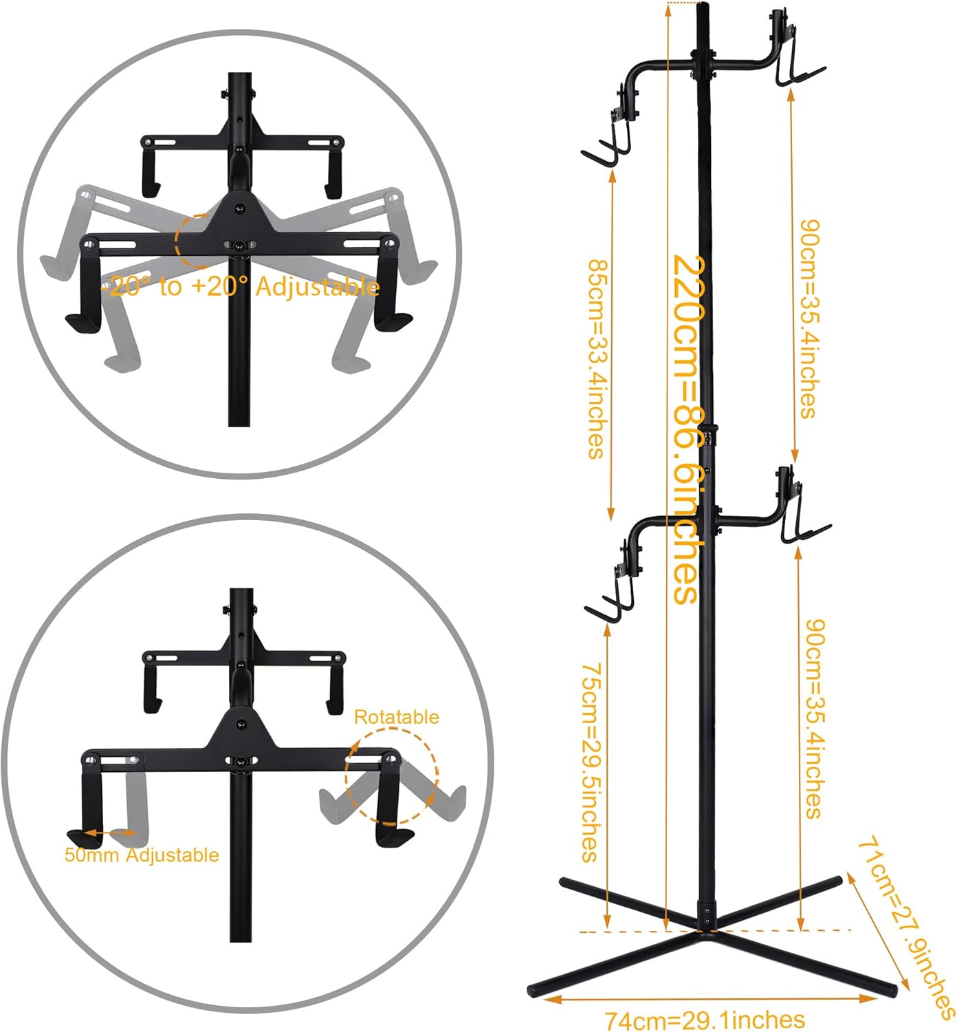CyclingDeal Bike Vertical Freestanding Hanger Parking Rack - Fully Adjustable Gravity Storage Floor Stand - Safe & Secure for Hanging MTB Road Bicycles in Garage or Home - 4 Bikes Horizontal
