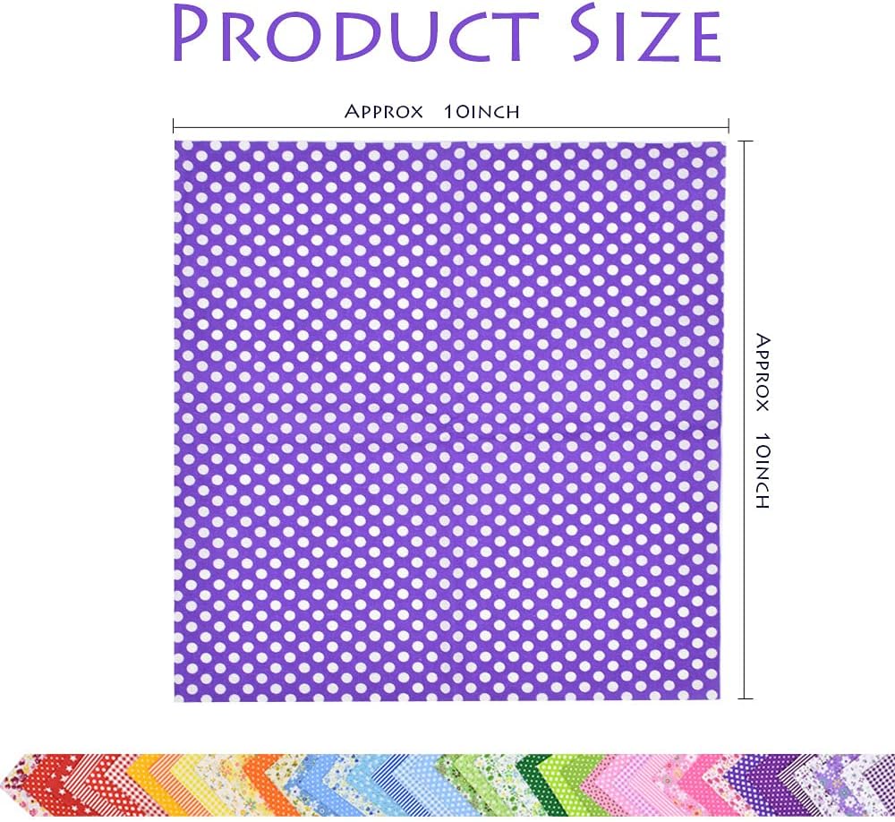 42Pcs 10"x10" Quilting Cotton Fabric Squares Sheets Pre-Cut Multi-Color Design Printed Floral Craft Fabric for DIY Sewing Scrapbooking Quilting Craft Patchwork (Red/Pink/Yellow/Green/Blue/Purple)