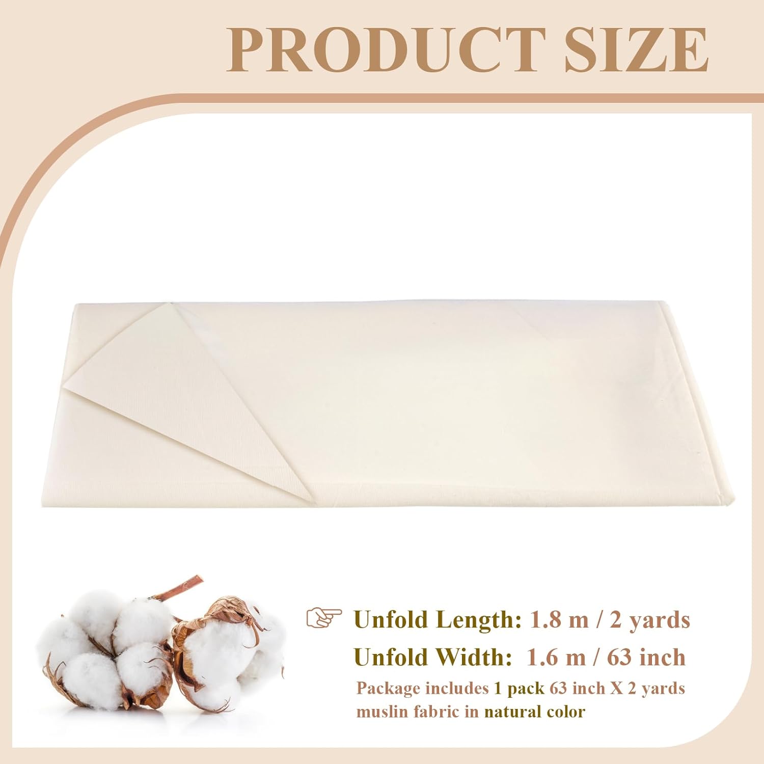 PEASUG 100% Cotton Muslin Fabric, 63 Inch X 2 Yards Unbleached Muslin Linen Fabric by The Yard, Medium Weight Draping Fabrics Suitable for Sewing Embroidery, Garments, Crafts Material-Natural
