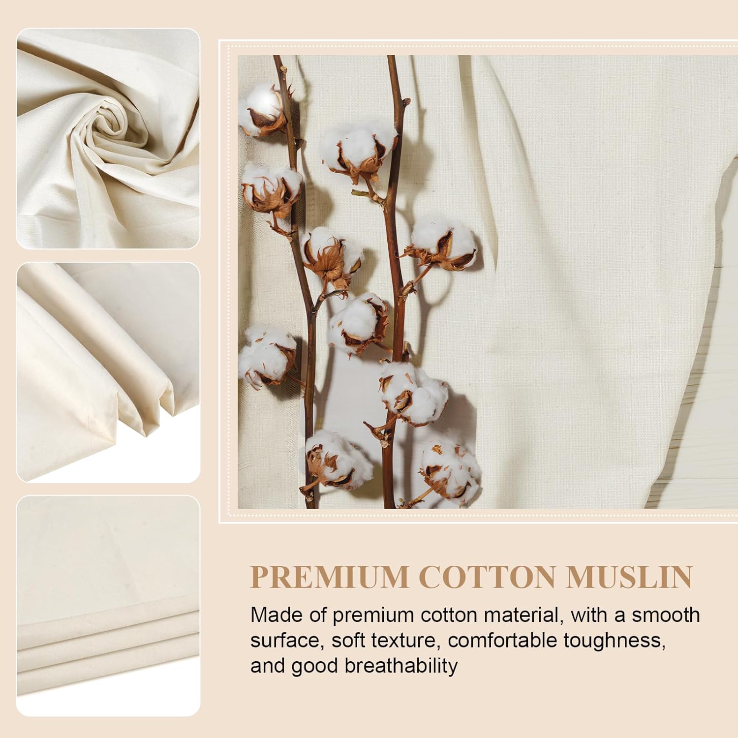 Alternative view of PEASUG 100% Cotton Muslin Fabric, 63 Inch X 2 Yards Unbleached Muslin Linen Fabric by The Yard, Medium Weight Draping Fabrics Suitable for Sewing Embroidery, Garments, Crafts Material-Natural