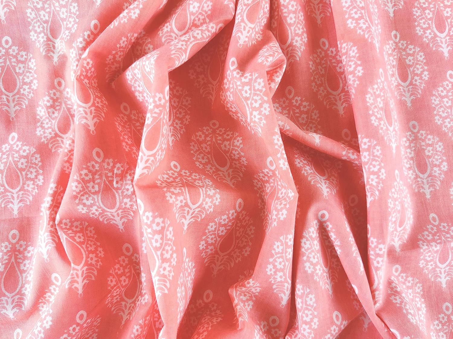 Alternative view of AVKA Studio Hand Block Print Fabric by The Yard - PRECUT 1 Yard 42 Inch Width - 100% Cotton Material - Light Coral/Peach Floral Pattern - Light Weight Indian Cloth for Making Summer Dress Tops etc