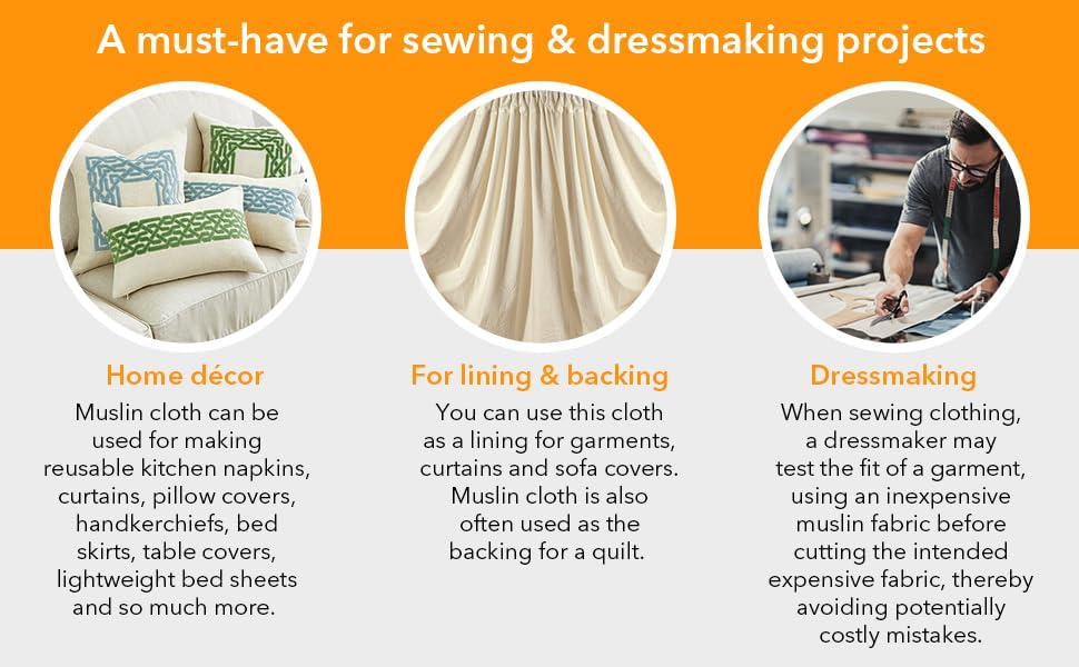 AK TRADING CO. Muslin Fabric/Textile Unbleached - Draping Fabric - Natural 10 Yards Medium Weight - 100% Cotton (63in. Wide) - Image 6