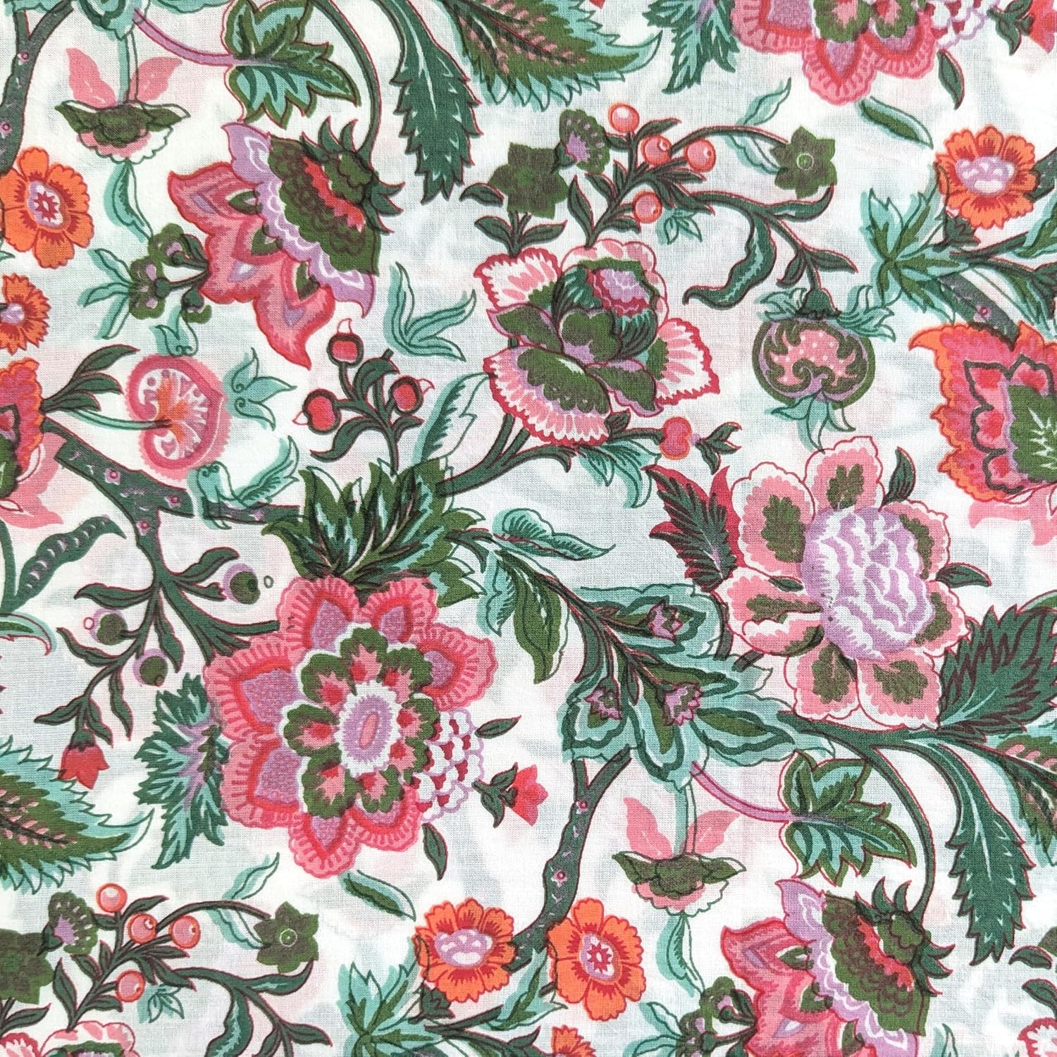 AVKA Studio Hand Block Print Fabric by The Yard - PRECUT 3 Yard 42 Inch Width - 100% Cotton Material - Turquoise Blue Floral Pattern - Light Weight Indian Cloth for Making Summer Dress Indian Fabric - Image 5