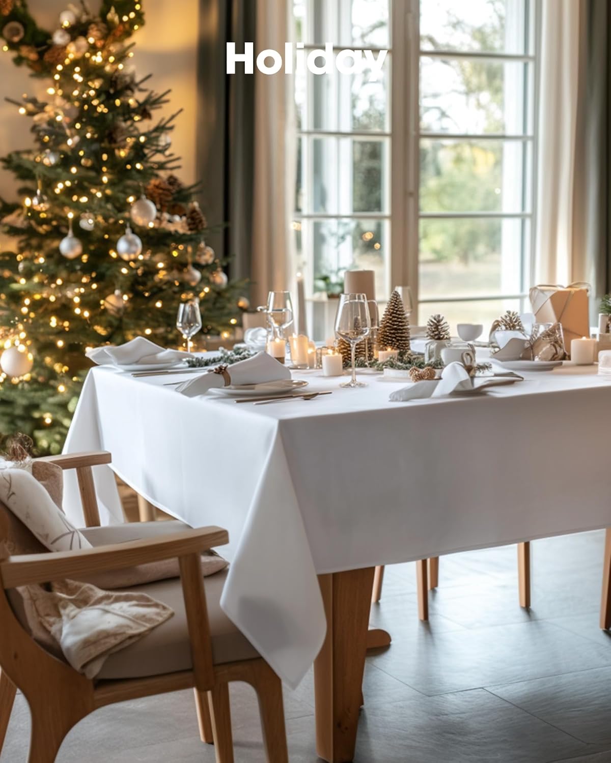 Pureegg Rectangle Table Cloth 60" x 84" u2013 Durable Polyester Tablecloth Offers Reusable & Washable Protection, Ideal for Outdoor Party, Picnic, Wedding, Banquet and Birthday, 1 Pack, White