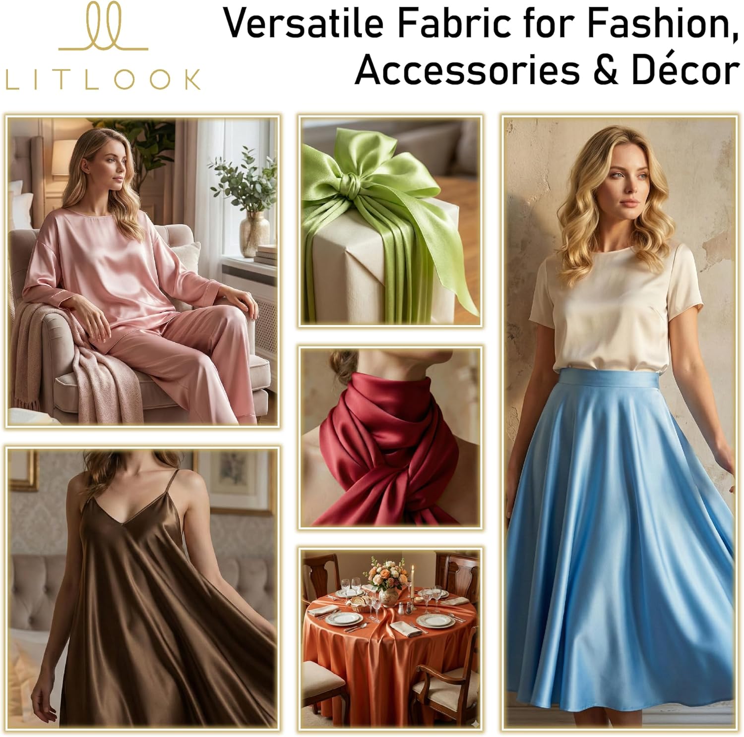 Alternative view of LitLook Charmeuse Satin Fabric by The Yard - 60" Wide Smooth & Silky Charmeuse Fabric for Bridal Wear, Evening Gowns, Lingerie, Blouses & Fashion Accessories - 100% Polyester - Carib