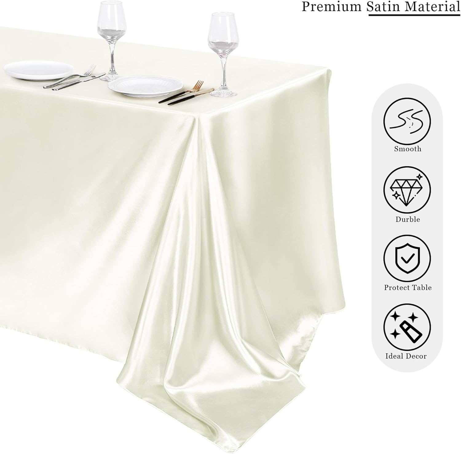 TURSTIN 4 Packs Satin Tablecloth 102 x 58 Inch Overlay Satin Table Cover Rectangle Bright Silk Tablecloth Smooth Fabric Table Decoration for Wedding Banquet Party Events, Ivory - Image 4