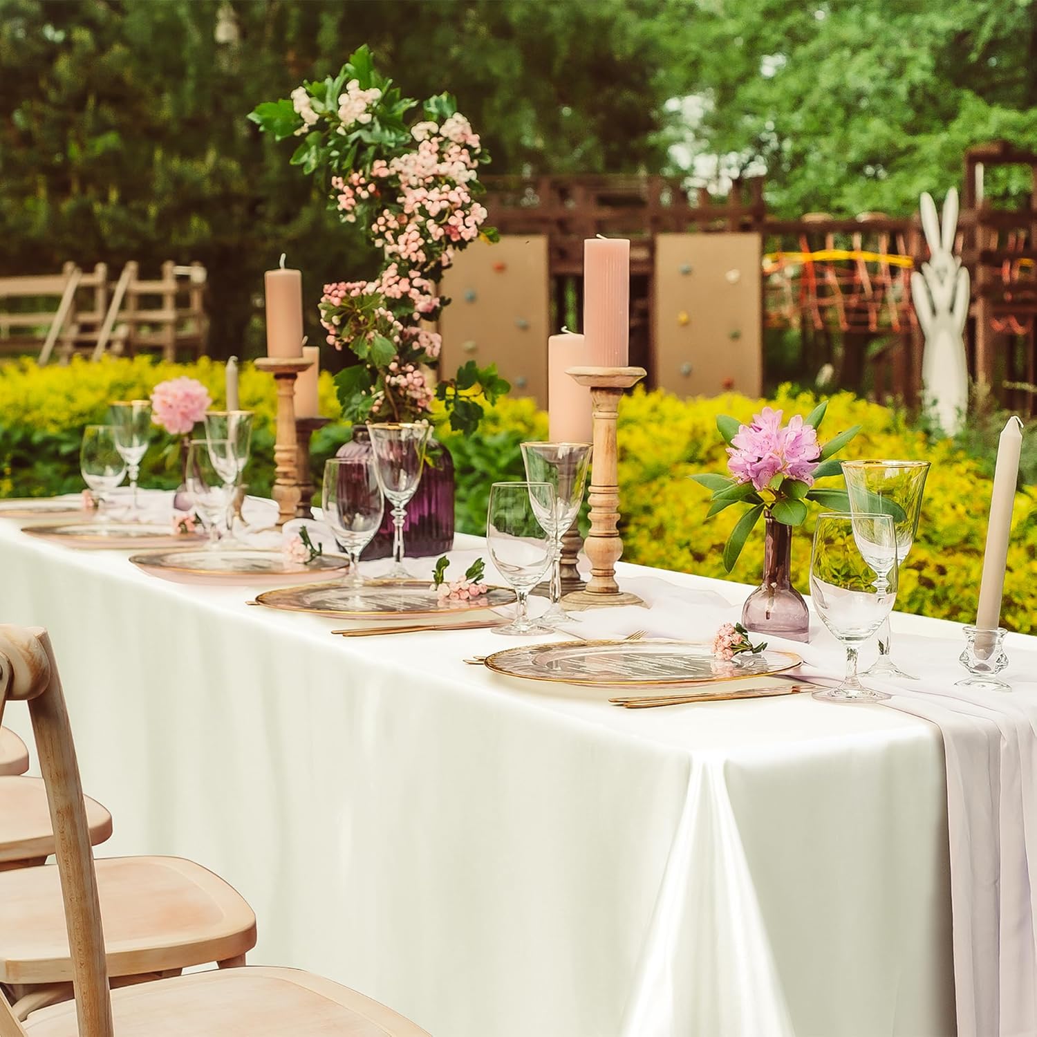 TURSTIN 4 Packs Satin Tablecloth 102 x 58 Inch Overlay Satin Table Cover Rectangle Bright Silk Tablecloth Smooth Fabric Table Decoration for Wedding Banquet Party Events, Ivory - Image 5