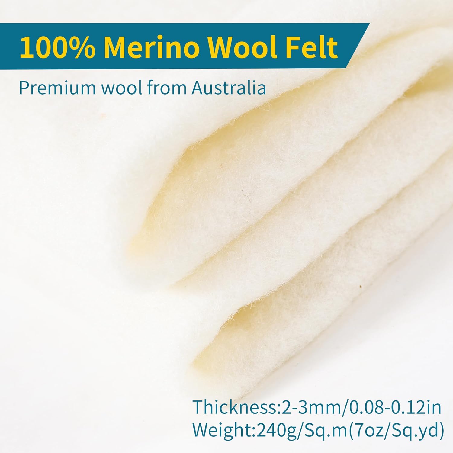 Premium 19-Micron Merino Wool Pre Felt Fabric for Needle & Wet Felting, 100% Pure, 59" Wide, Machine Washable, Oeko-TEX Certified (12 * 59)