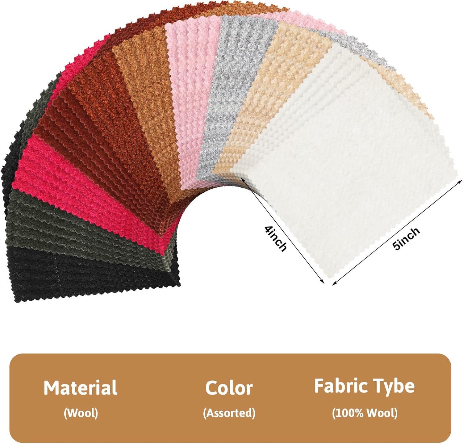 Fanfanwin 55 Pcs 100% Wool Scraps 4 x 5 Inch Multi Color Wool Fabric Felt Texture Remnants Squares for Felting Applique and Other DIY Craft