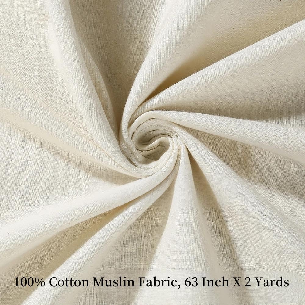 100% Cotton Fabric, 63 Inch X 2 Yards Unbleached Muslin Linen Fabric by The Yard, Medium Weight Draping Fabrics Suitable for Sewing Embroidery, Garments, Crafts Material-Natural