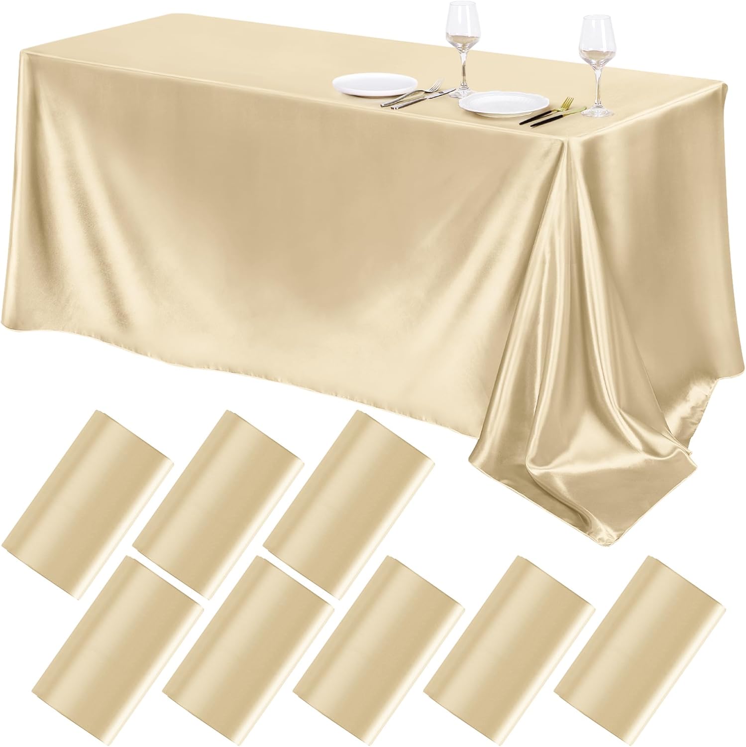 TURSTIN 4 Packs Satin Tablecloth 102 x 58 Inch Overlay Satin Table Cover Rectangle Bright Silk Tablecloth Smooth Fabric Table Decoration for Wedding Banquet Party Events, Ivory - Image 9