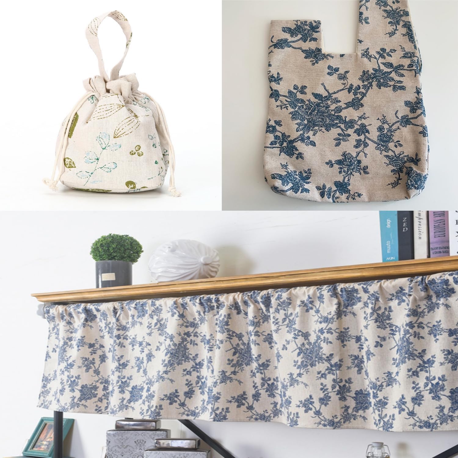 Linen Fabric Floral Pattern by The Yard- Precut 1 Yard 62 Inch Width for Sewing DIY Crafting Quilting Sofa Tablecloth Curtain Cloth