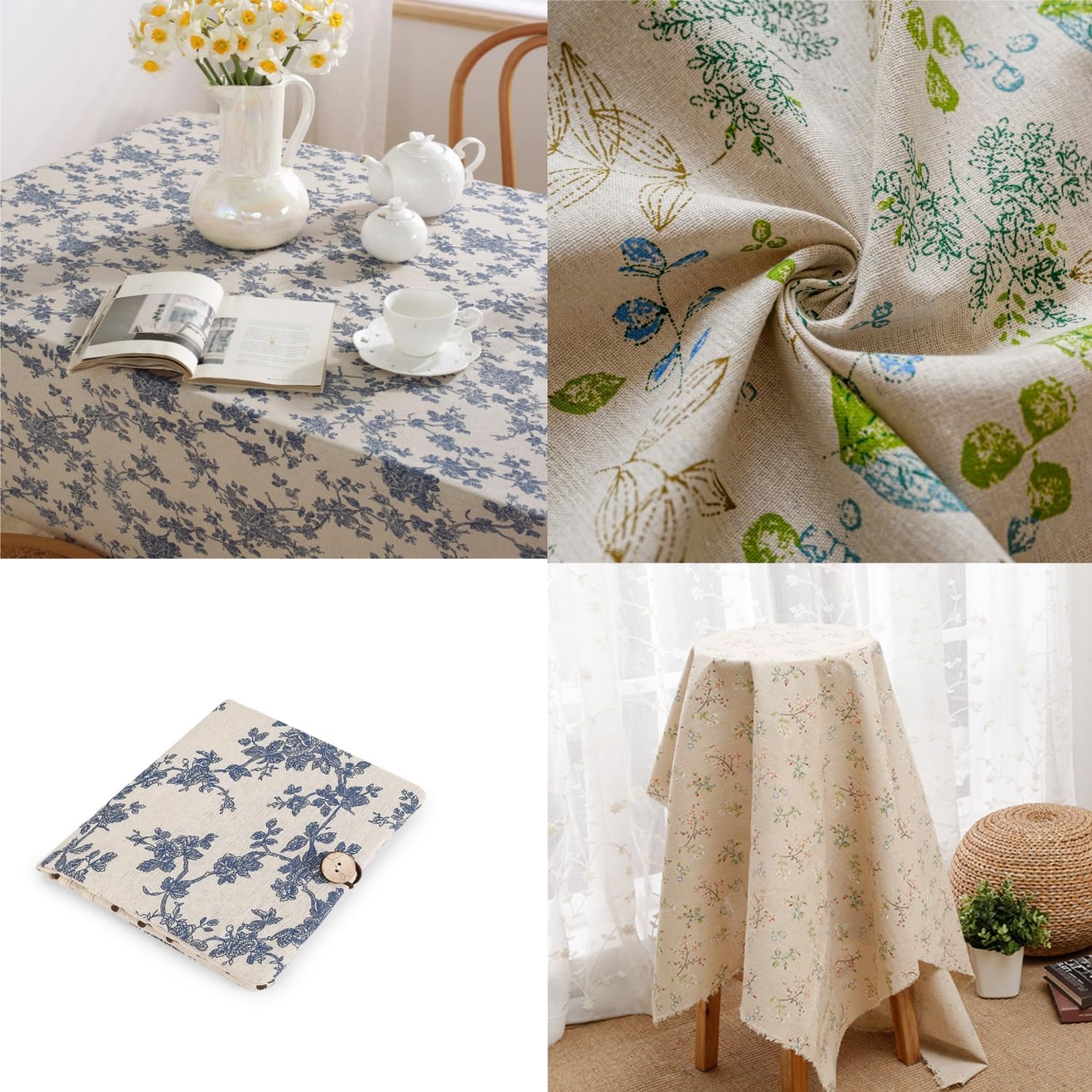 Alternative view of Linen Fabric Floral Pattern by The Yard- Precut 1 Yard 62 Inch Width for Sewing DIY Crafting Quilting Sofa Tablecloth Curtain Cloth