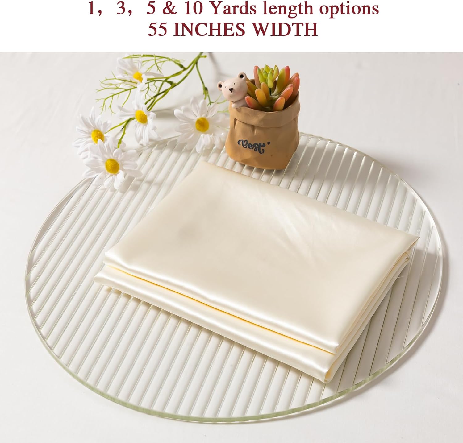 Q&J Fabric Co. Beige Satin Fabric by The Yard Soft Charmeuse Silky Cloth 55 INCH Width for DIY Sewing Crafts Wedding Dresses, Backdrops & Party Decor | Smooth, Shiny & Wrinkle-Resistant (1 Yard)