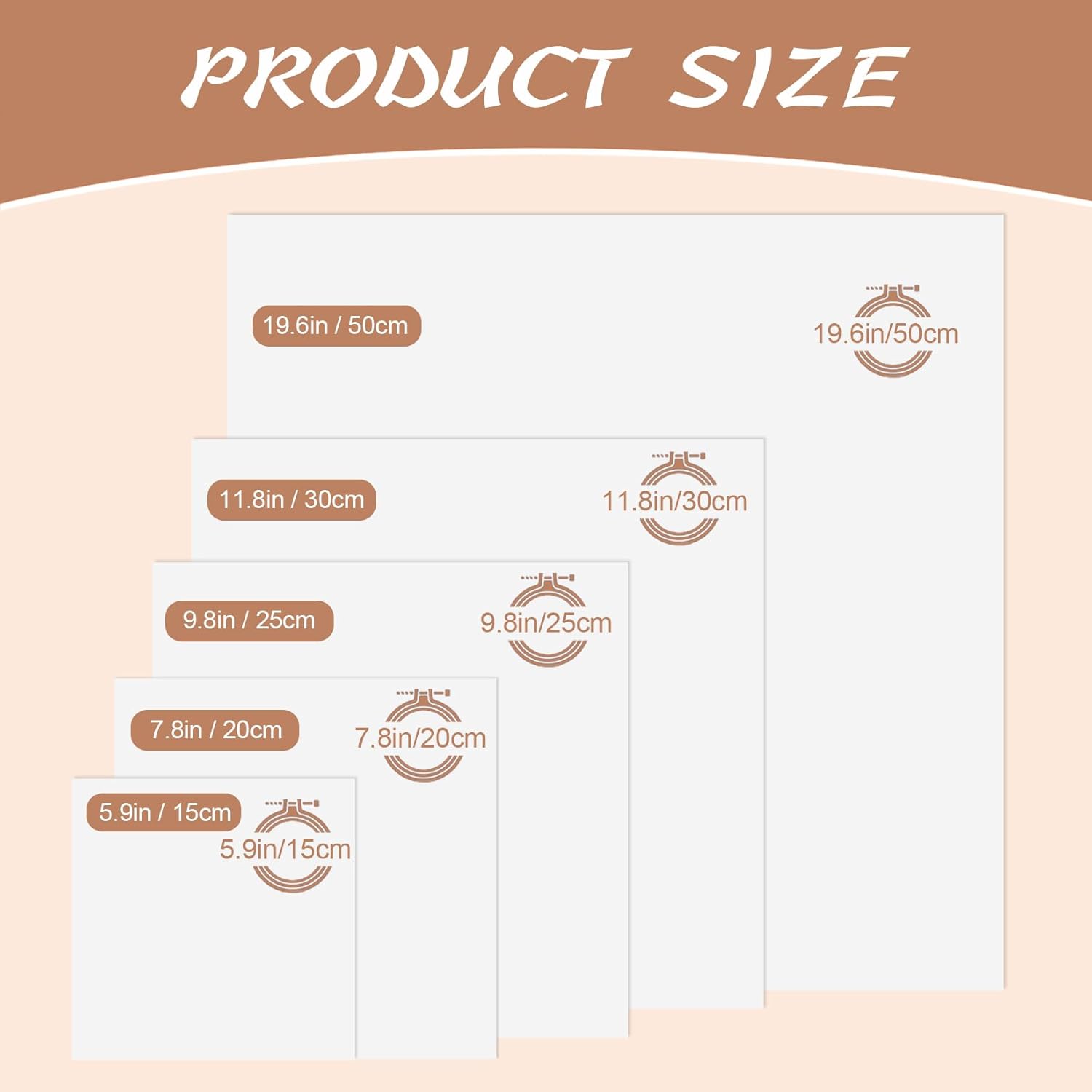 20 PCS Linen Embroidery Fabric, Pre-Cut Solid Color 5 Different Sizes 5.9 to 19.6inch Embroidery Cloth Fabric Squares, Needlework Sewing Quilting Cloth for DIY Garment Crafts Project, Natural Color - Image 3