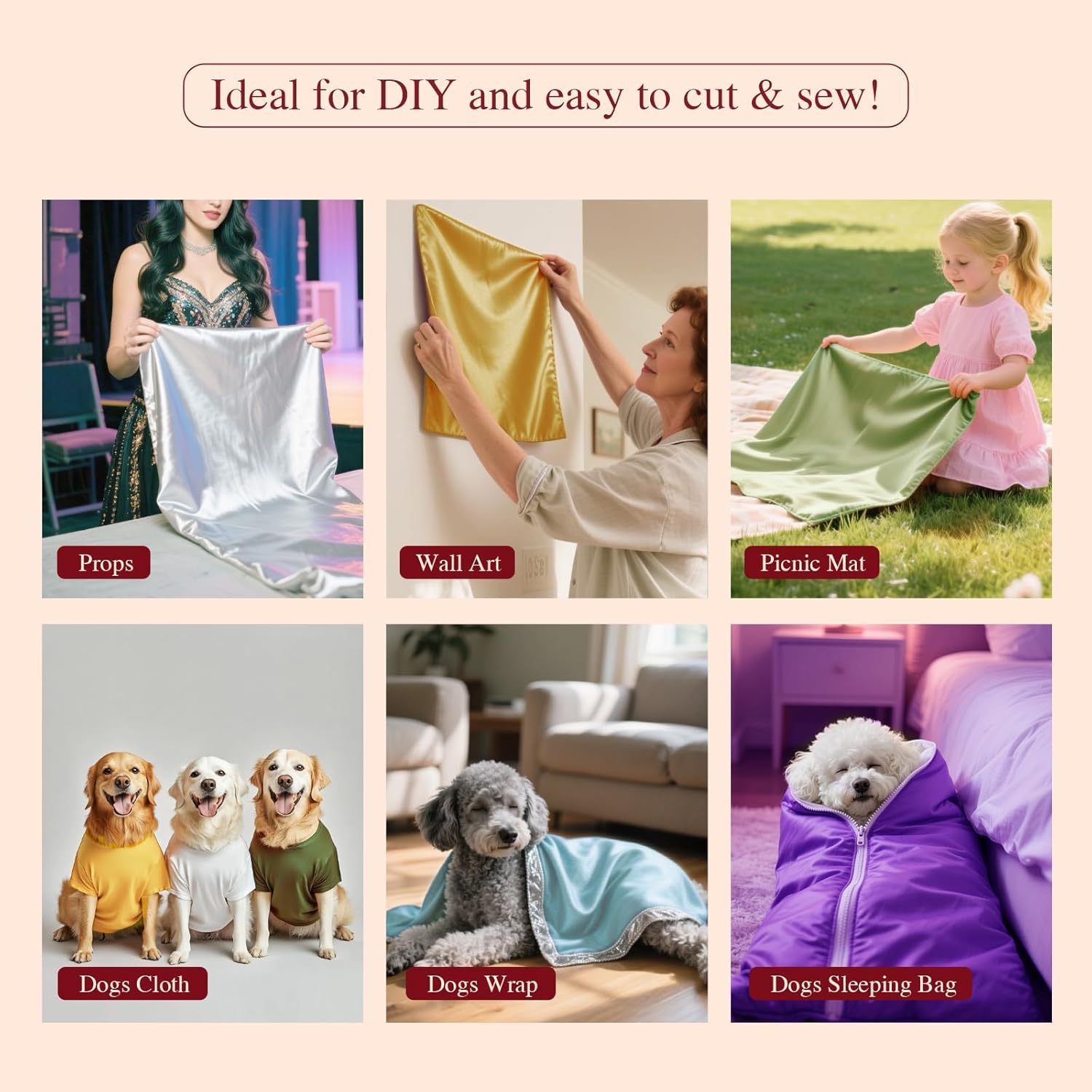 Alternative view of Q&J Fabric Co. Beige Satin Fabric by The Yard Soft Charmeuse Silky Cloth 55 INCH Width for DIY Sewing Crafts Wedding Dresses, Backdrops & Party Decor | Smooth, Shiny & Wrinkle-Resistant (1 Yard)