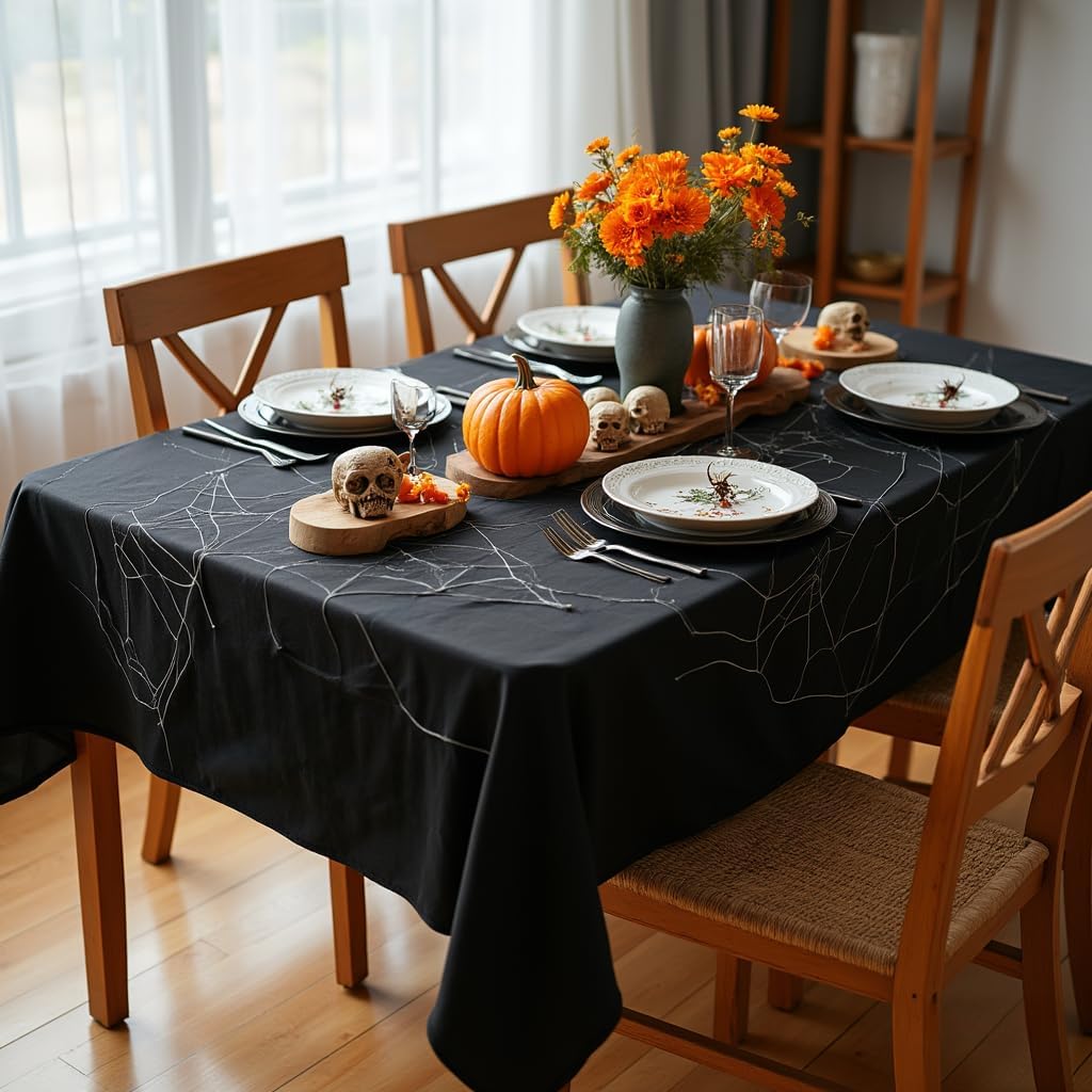 sancua Rectangle Tablecloth - 60 x 84 Inch - Stain and Wrinkle Resistant Washable Polyester Table Cloth, Decorative Fabric Table Cover for Dining Tables, Buffet Parties and Camping, Black - Image 8