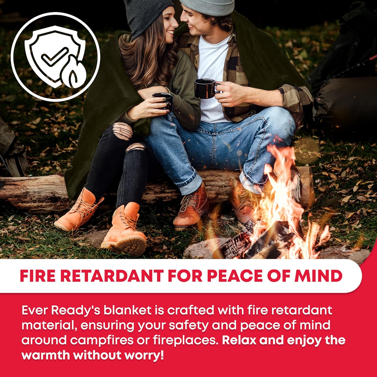 Ever Ready First Aid Olive Drab Green Fire Retardant Warm Blanket, 66" x 90" (80% Wool), US Military Style Survival and Emergency Blanket for Camping and Outdoor Use - Image 3