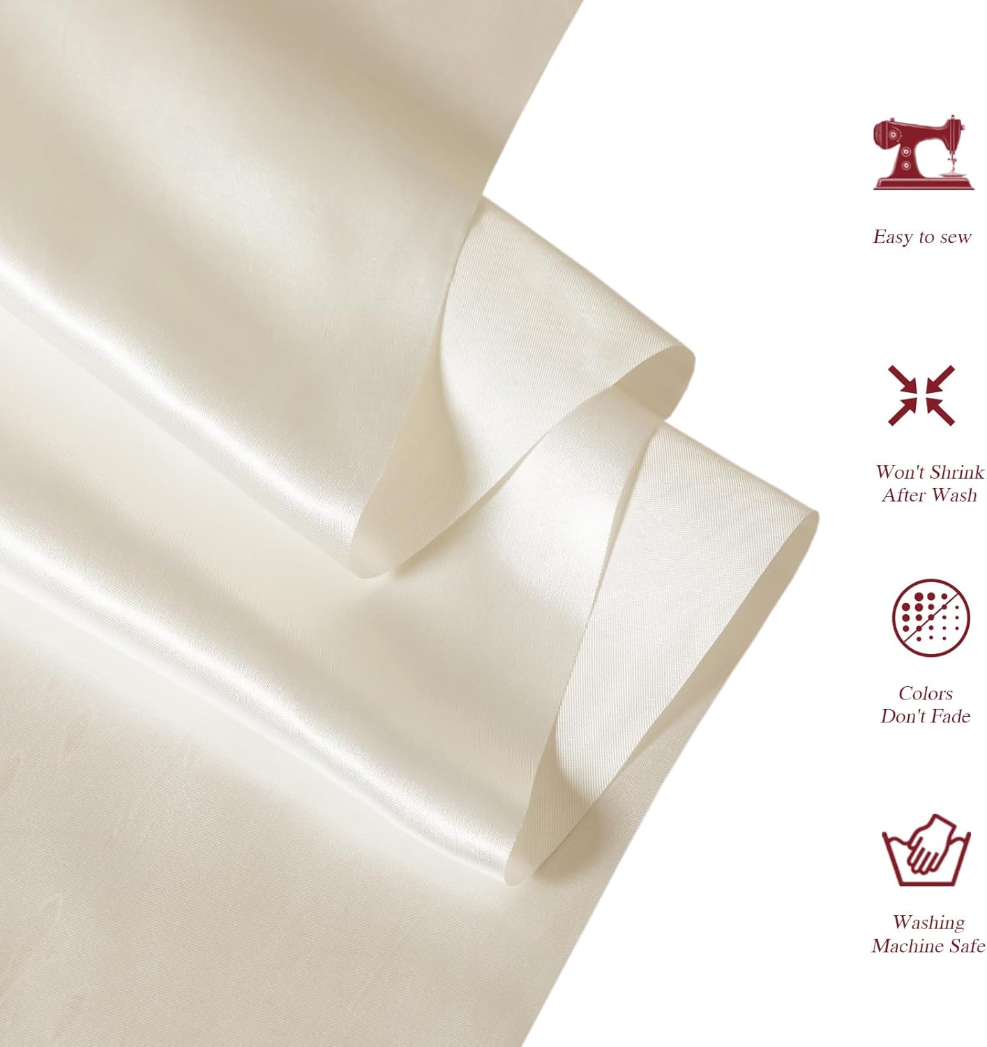 Q&J Fabric Co. Beige Satin Fabric by The Yard Soft Charmeuse Silky Cloth 55 INCH Width for DIY Sewing Crafts Wedding Dresses, Backdrops & Party Decor | Smooth, Shiny & Wrinkle-Resistant (1 Yard) - Image 5