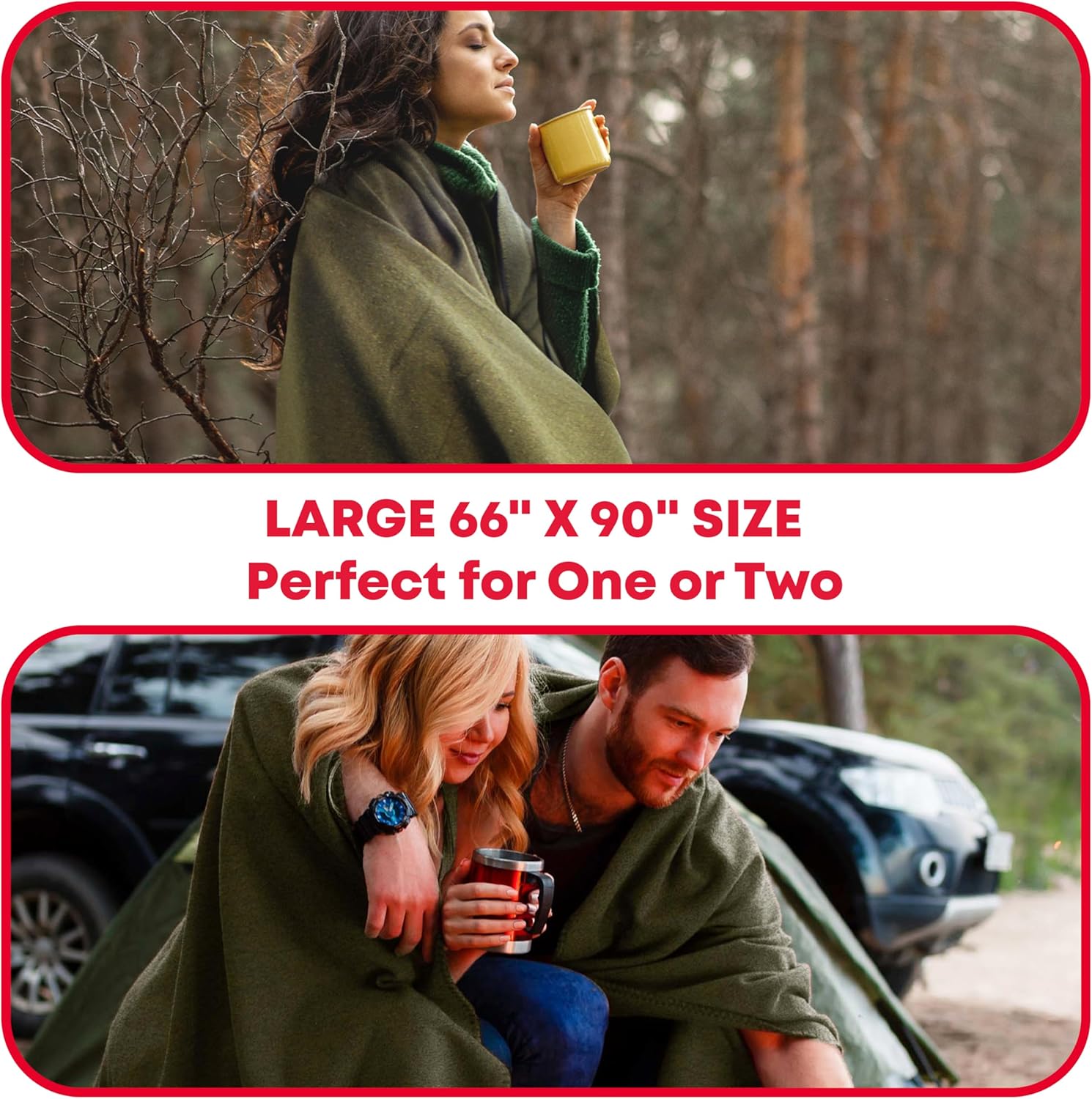 Ever Ready First Aid Olive Drab Green Fire Retardant Warm Blanket, 66" x 90" (80% Wool), US Military Style Survival and Emergency Blanket for Camping and Outdoor Use - Image 4