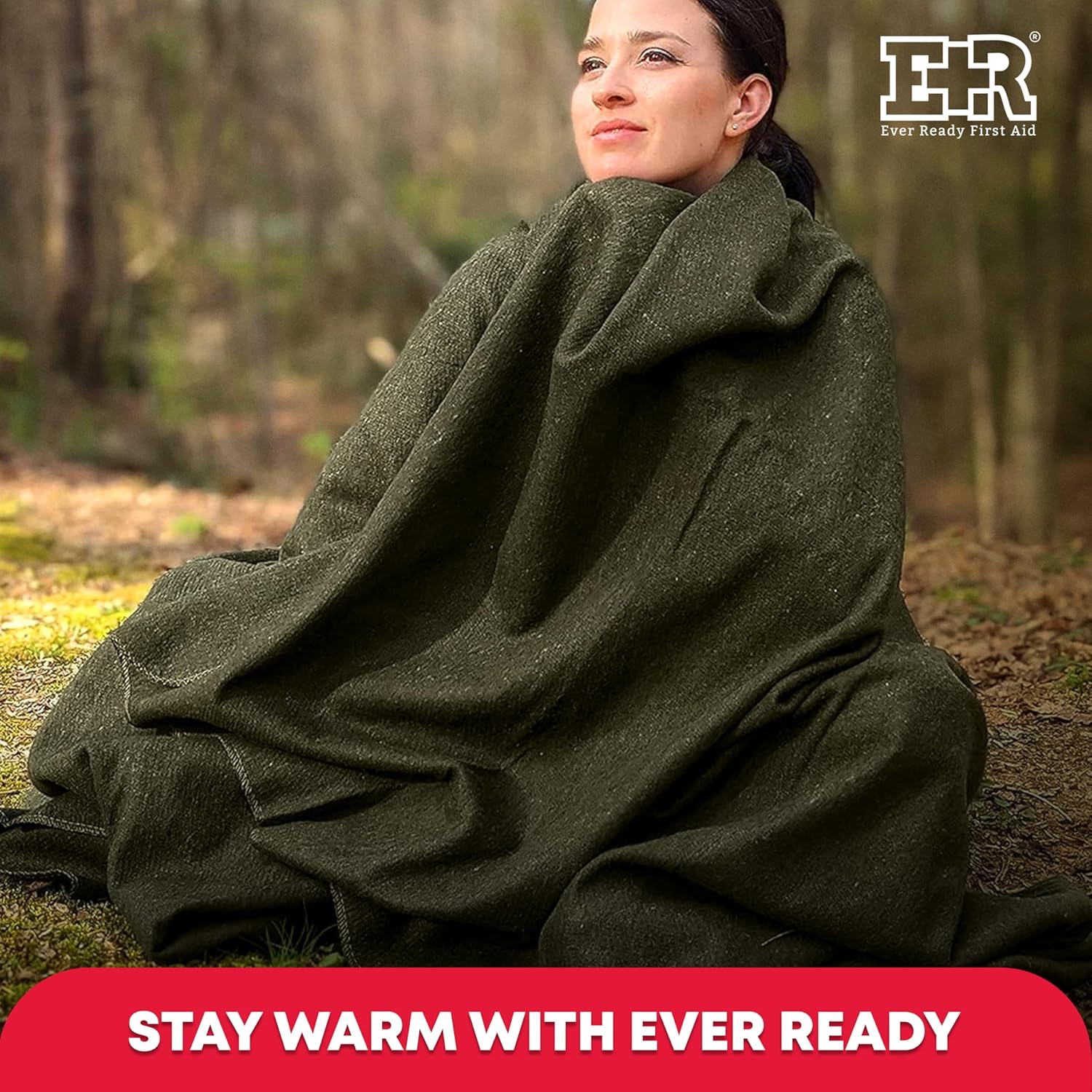 Ever Ready First Aid Olive Drab Green Fire Retardant Warm Blanket, 66" x 90" (80% Wool), US Military Style Survival and Emergency Blanket for Camping and Outdoor Use - Image 5