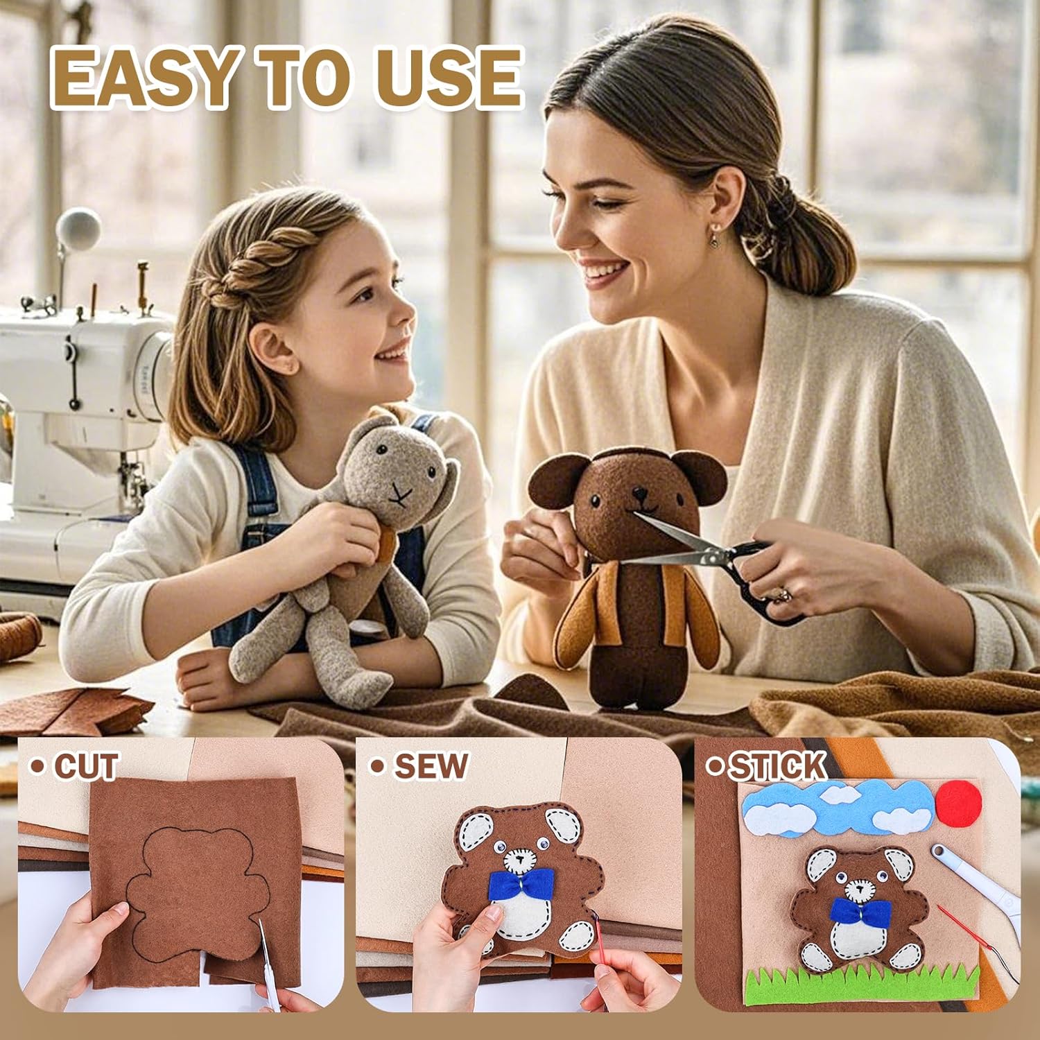 MITINU 12 Rolls 8"x35"(20.5x90cm) 1.4mm Thick Soft Felt Fabric Sheet 12 Assorted Brown Tone Series Colors Felt Pack for DIY Craft Sewing Squares Nonwoven Patchwork - Image 4