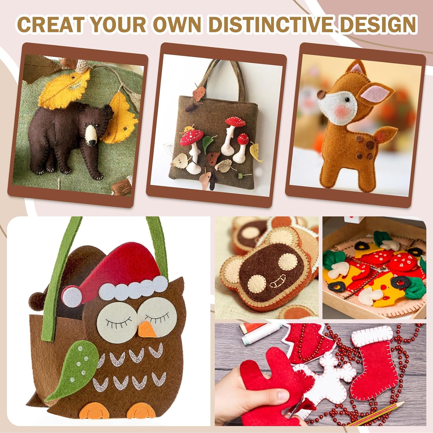 MITINU 12 Rolls 8"x35"(20.5x90cm) 1.4mm Thick Soft Felt Fabric Sheet 12 Assorted Brown Tone Series Colors Felt Pack for DIY Craft Sewing Squares Nonwoven Patchwork - Image 6