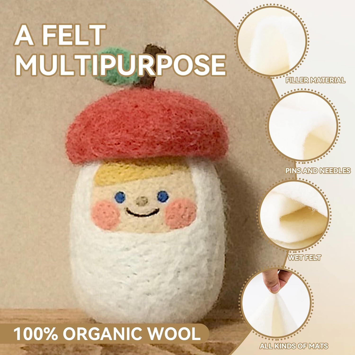 Alternative view of 100% Pure Wool Felt Fabric for Needle Felting, Wet Felting, Quilting - Pre-Felted Natural Ecru Wool Batting | DIY Crafts, Wearable Arts, Home Decor (11.8X59 inch)