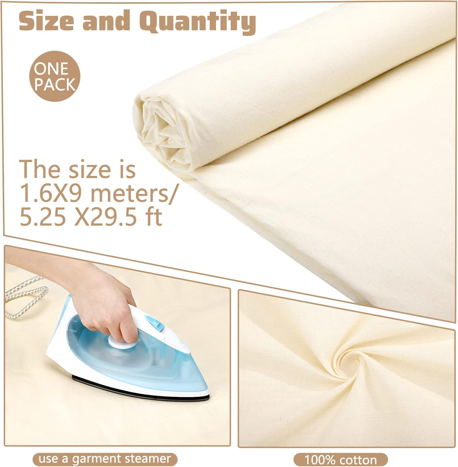 10 Yards x 63 Inches Cotton Muslin Fabric Textile Natural Unbleached Cotton Fabric Bleached or Unbleached Muslin Cloth Apparel Boho Wide Roll Backing Material Quilting Sewing