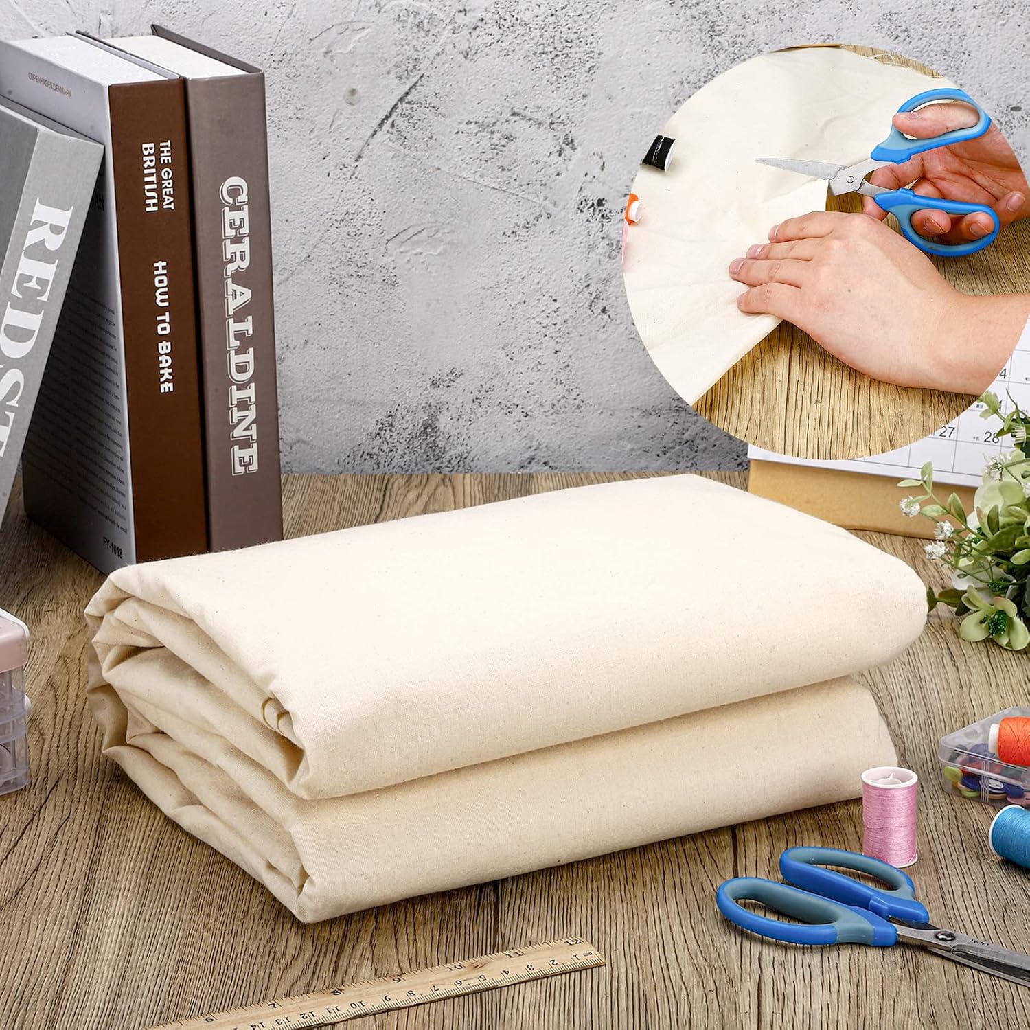 Alternative view of 10 Yards x 63 Inches Cotton Muslin Fabric Textile Natural Unbleached Cotton Fabric Bleached or Unbleached Muslin Cloth Apparel Boho Wide Roll Backing Material Quilting Sewing