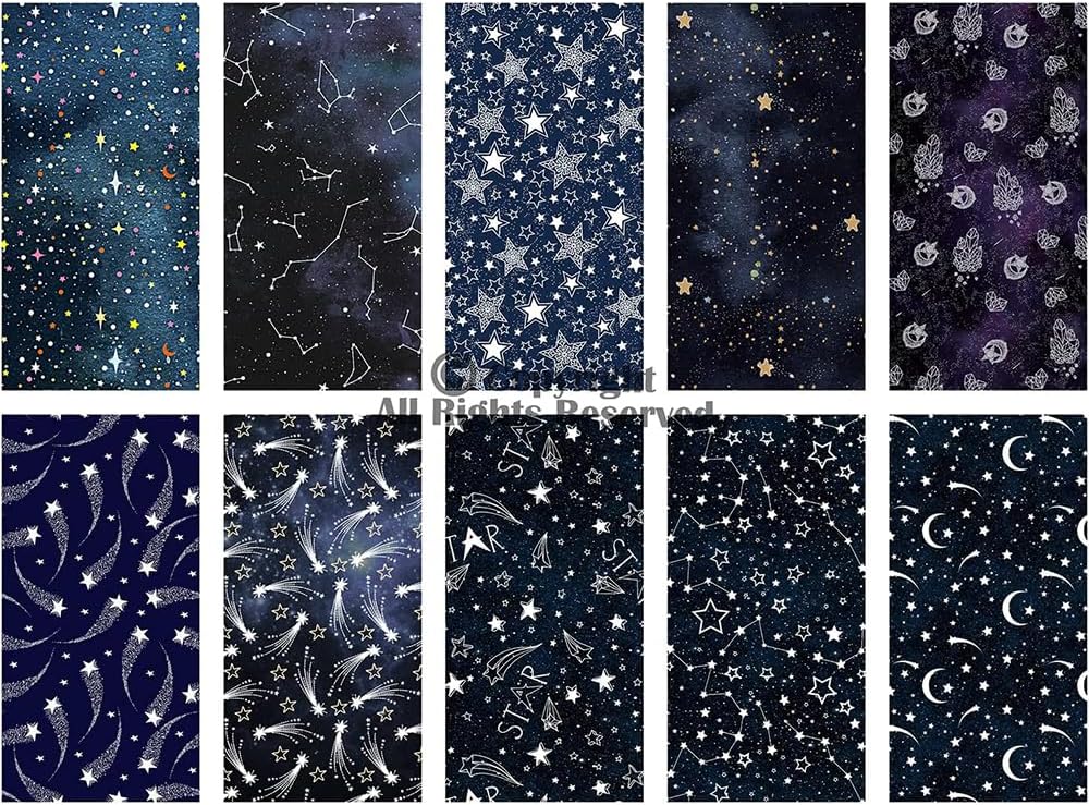 Craftido -25 Options- 100% Cotton Quilting Fabric Bundles 10pcs Fat Quarters 18u201Dx21u201D-Medium Weight 5.2 oz- Soft Cotton for Quilting, Sewing Project, Patchwork, DIY Crafts u2013 Starry Sky
