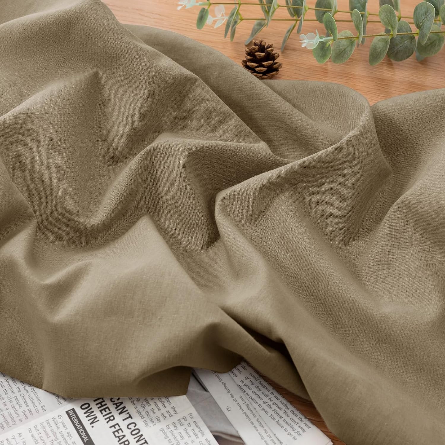 NSGZ Linen Fabric by The Yard, 61 Inch Wide Natural Blend Cloth, 60% Linen 40% Cotton Fabric for Sewing, Embroidery, Needlework and Tablecloths (Natural, 1 Yard)