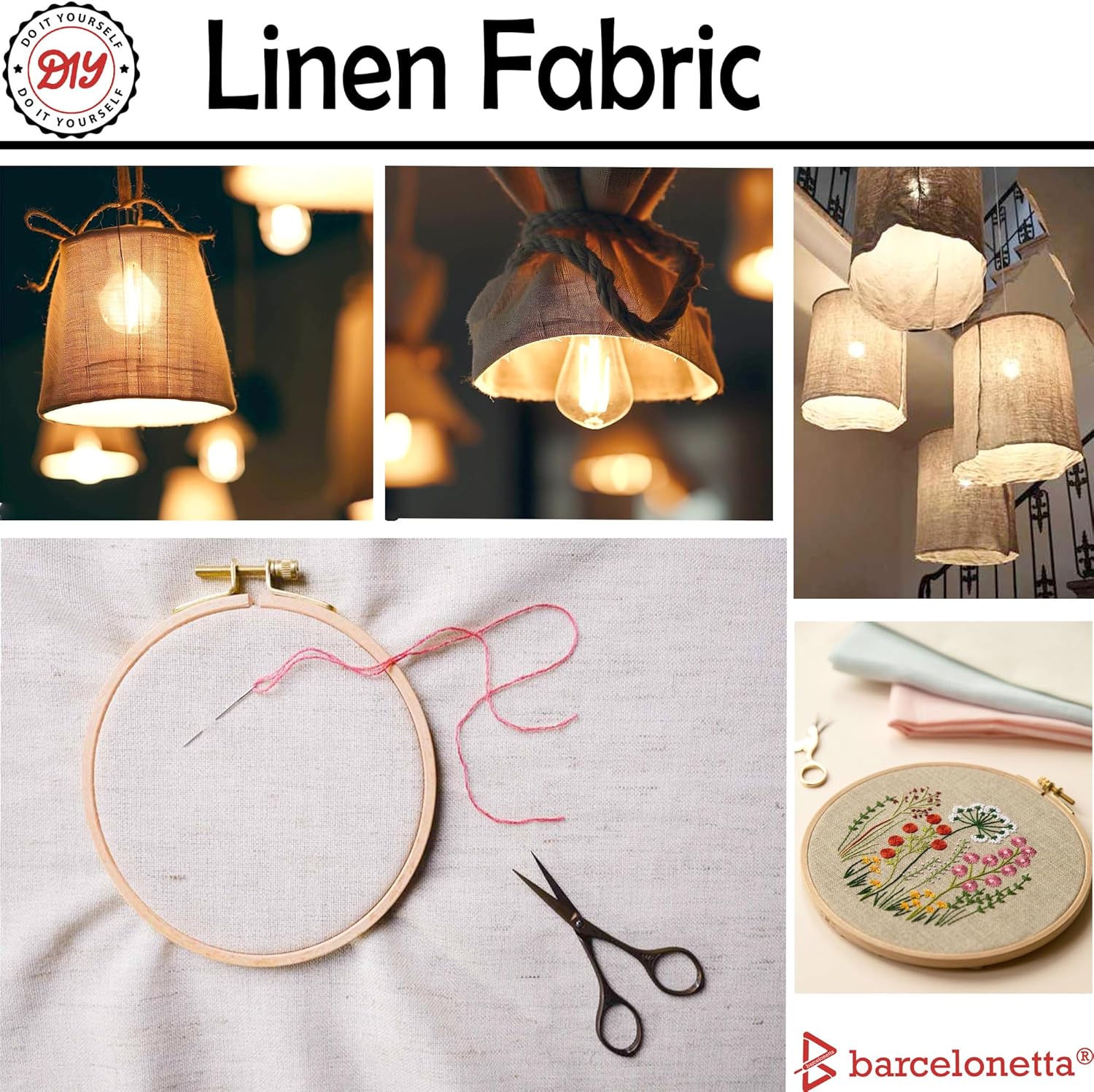 Barcelonetta | Linen Fabric | Natural Linen Cloth | Embroidery, Sewing | Soft, Breathable | 55" Wide | 70% Linen, 30% Rayon | Hemp, Jute, Needlework, Lining (Natural, 2 Yard)