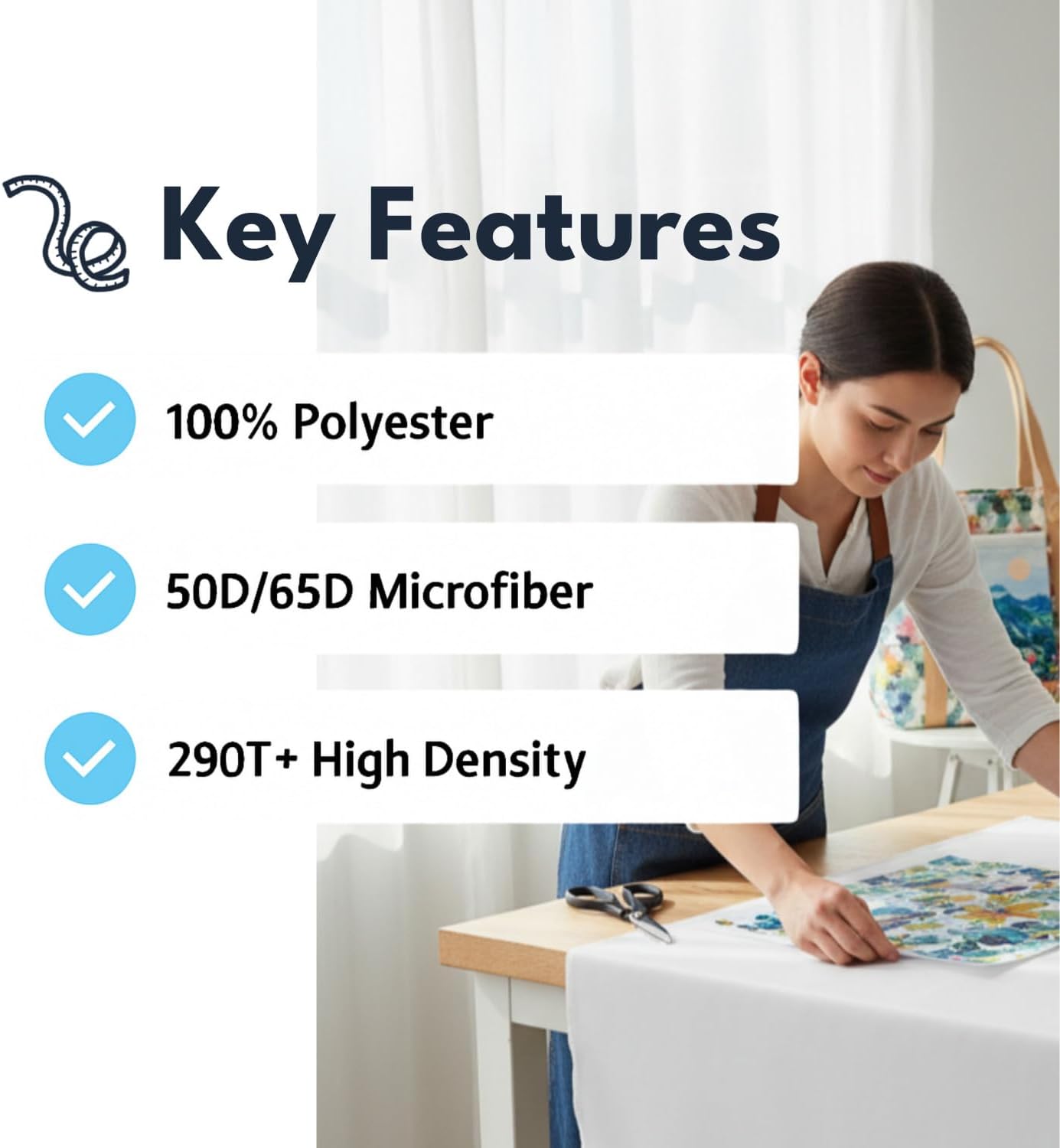 Alternative view of Sublimation Polyester Fabric White u2013 100% Polyester Precut Fabric for Heat Press | 2 Yards | 65" | 75 GSM u2013 Soft, Smooth, Sublimation-Ready Material for DIY Craft & Printing Projects