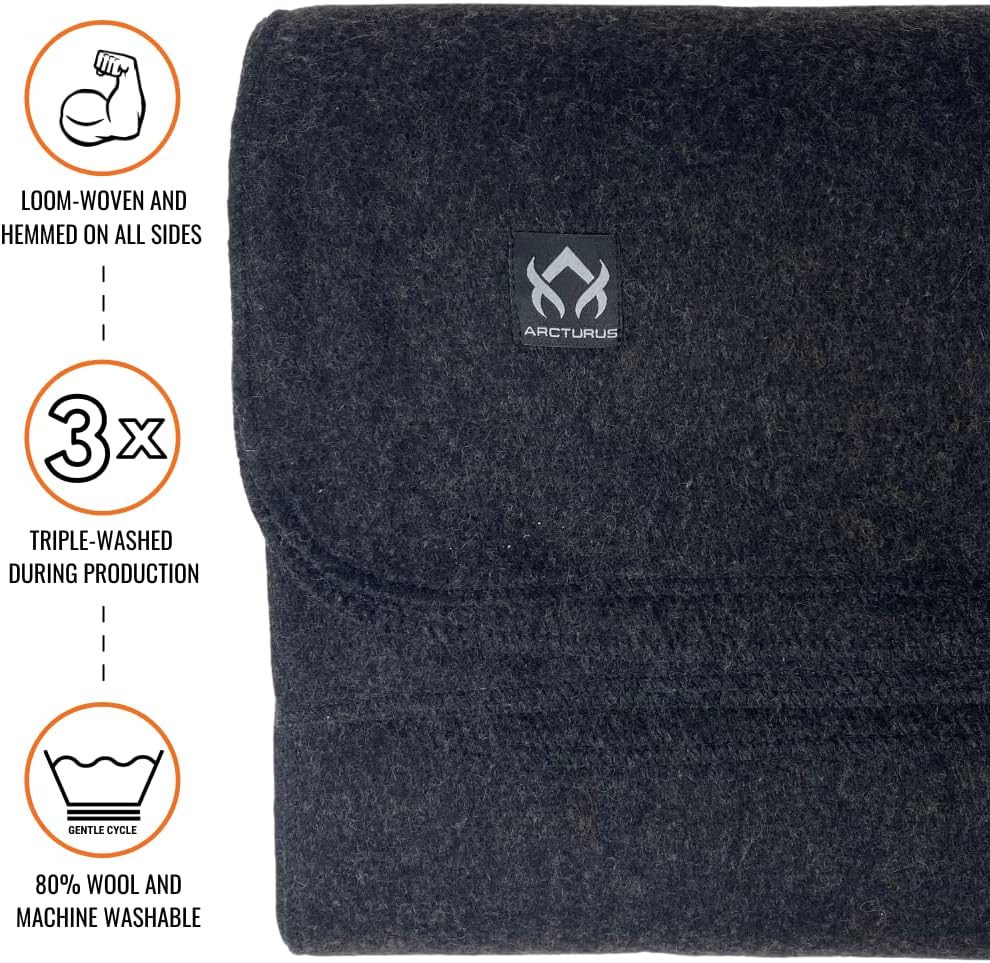 Arcturus Military Wool Blanket - Warm, Thick, Washable - Great for Outdoors, Camping, Stadium Blanket, Picnics, Travel - Car & Bushcraft Survival Kits