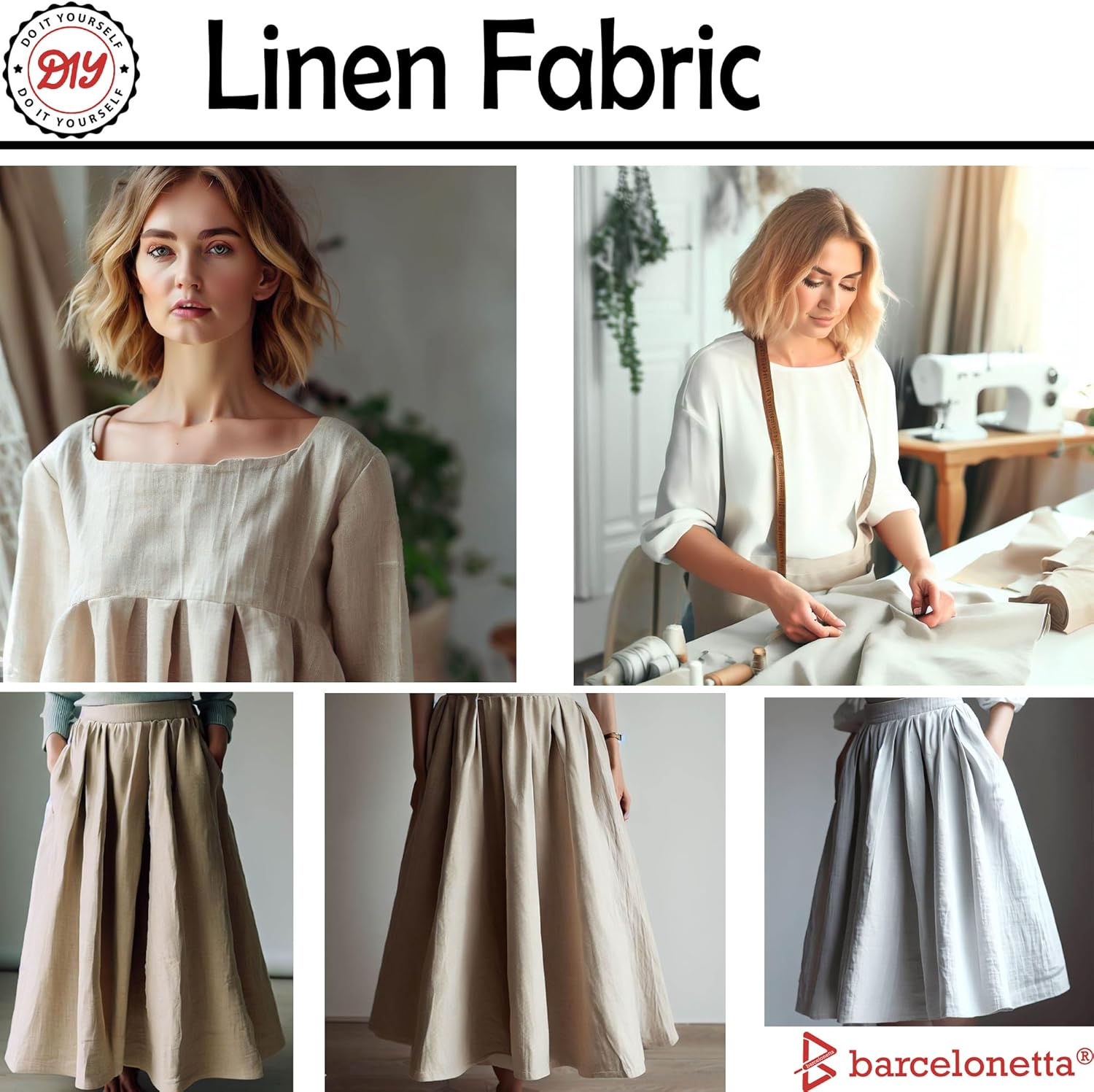 Barcelonetta | Linen Fabric | Natural Linen Cloth | Embroidery, Sewing | Soft, Breathable | 55" Wide | 70% Linen, 30% Rayon | Hemp, Jute, Needlework, Lining (Natural, 2 Yard) - Image 3