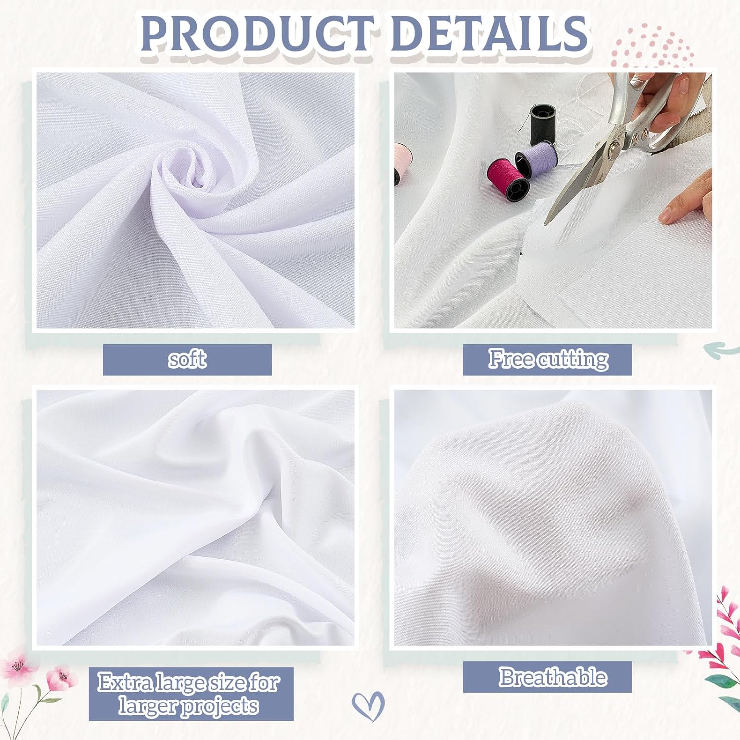 HunnmingRe 1 Yard White Sublimation Polyester Fabric, 65" Wide Precut & Heat Press Ready - 100% Polyester Soft Smooth Material for DIY Crafts, Heat Transfer Printing, Custom Projects - Image 3