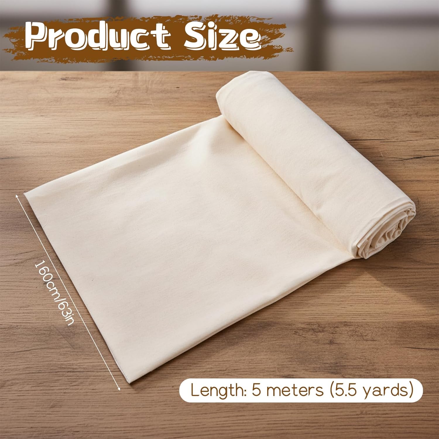 100% Cotton Muslin Fabric, 5.4 Yards x 63 in Natural Color Unbleached Muslin Linen Fabric by The Yard, Medium Weight Draping Fabrics, for Sewing Material Apparel Cloth Quilting Draping