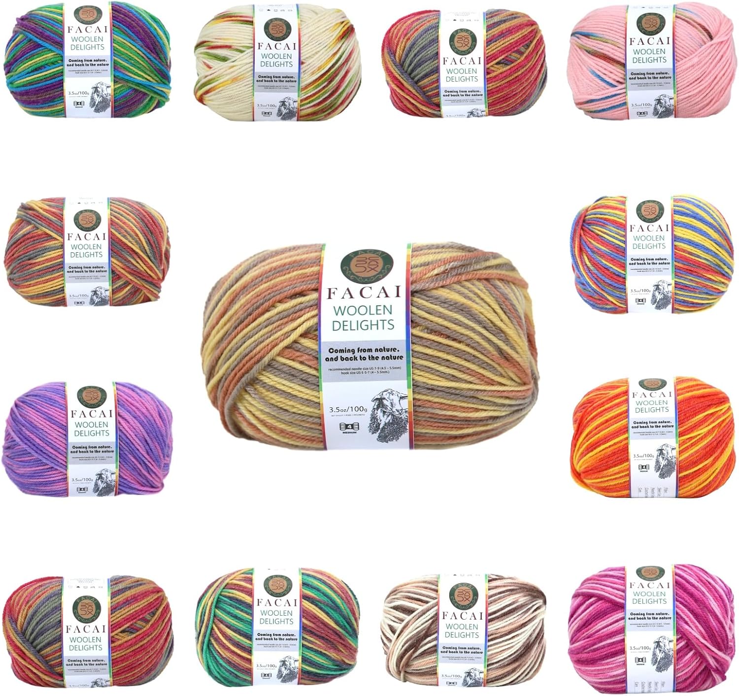 Facai Blend Merino Wool Yarn for Knitting - Worsted Weight,197yds (3.5oz) Ball, Ideal for Sweaters, Scarves, and Accessories (1, Meteorite Flower)