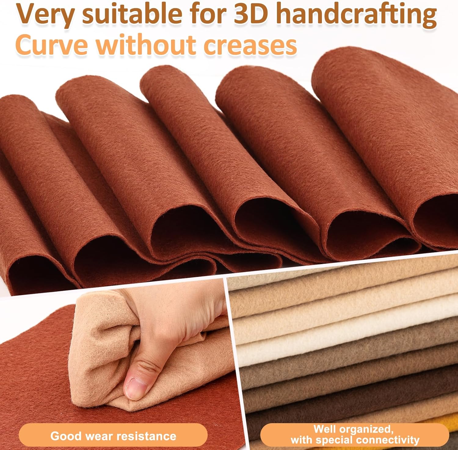 XSEINO 12 Rolls 8"x35"(20.5x90cm) 1.4mm Thick Soft Felt Fabric Sheet 12 Assorted Brown Series Colors Felt Pack for DIY Craft Sewing Squares Nonwoven Patchwork - Image 6