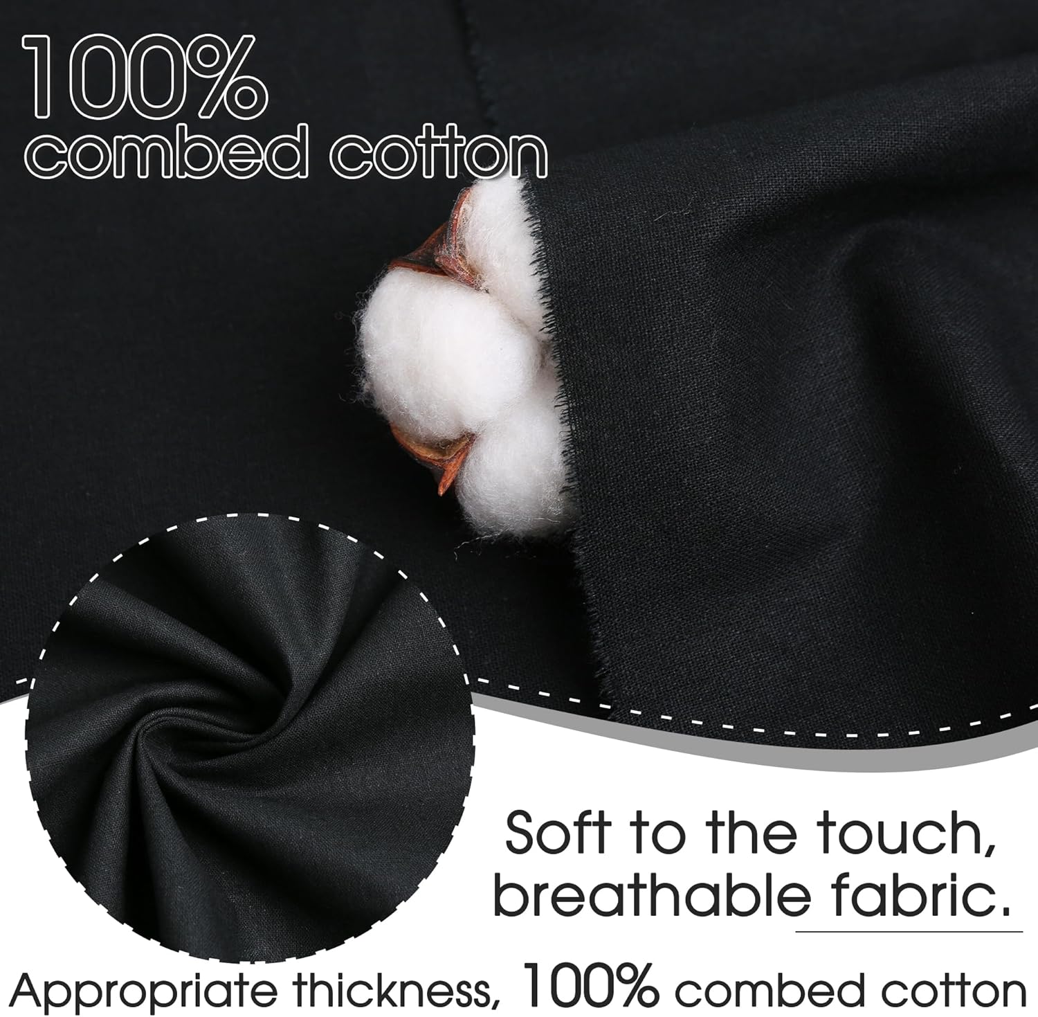 Alternative view of Black Cotton Fabric, Natural 100% Cotton Poplin Fabric by The Yard 59 Inches Wide Lining Fabric for Sewing Apparel Cloth Soft Embroidery Quilting, 1 Yard