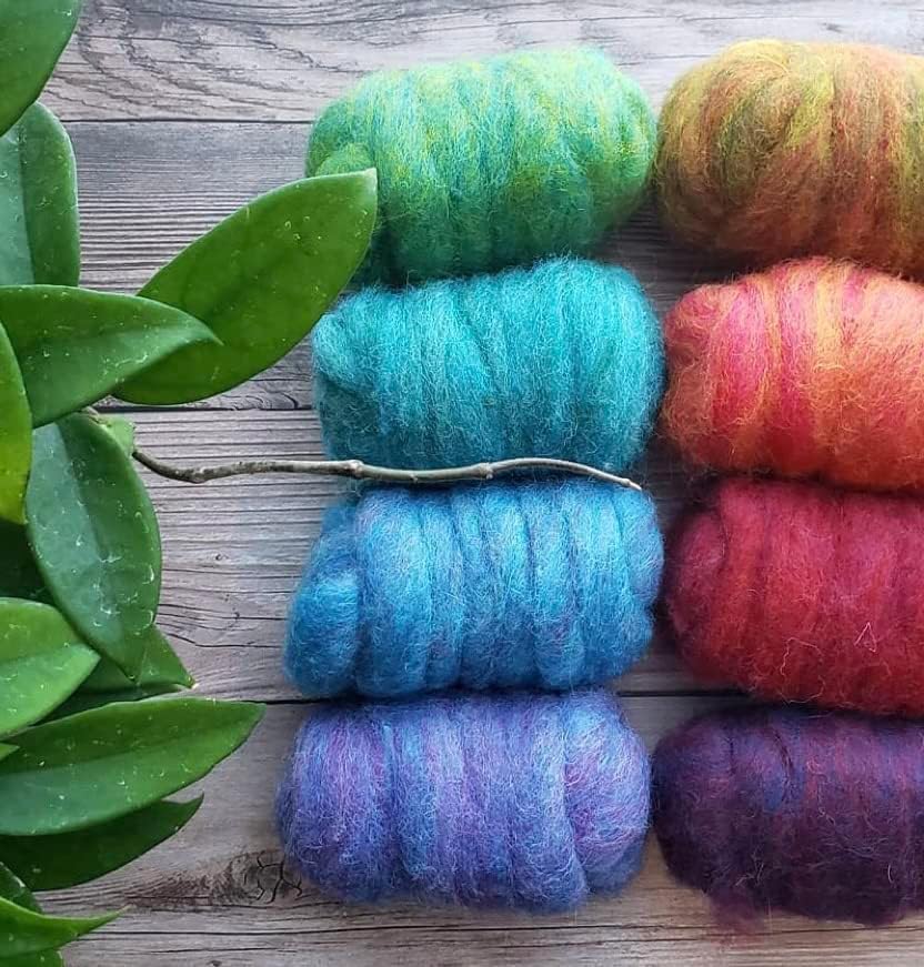 Revolution Fibers Frutti Looped Wool Variety Pack | 8 Luxurious Blended Colors of Corriedale Fleece Fiber | Perfect for 3D Needle Felting, Wet Felting & Spinning