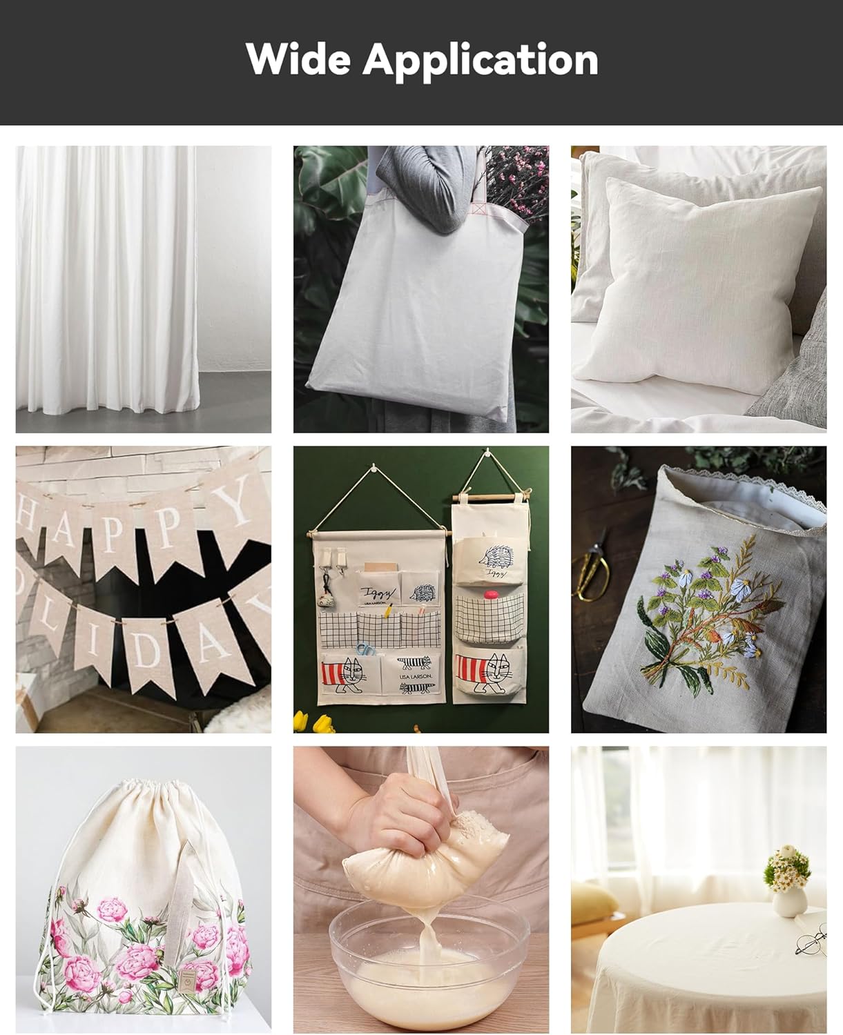 HOTGODEN Medium Weight 100% Cotton Muslin Fabric: 63 inch x 2 Yards Unbleached Muslin Linen Fabric Material for Sewing Material Apparel Cloth - Image 5